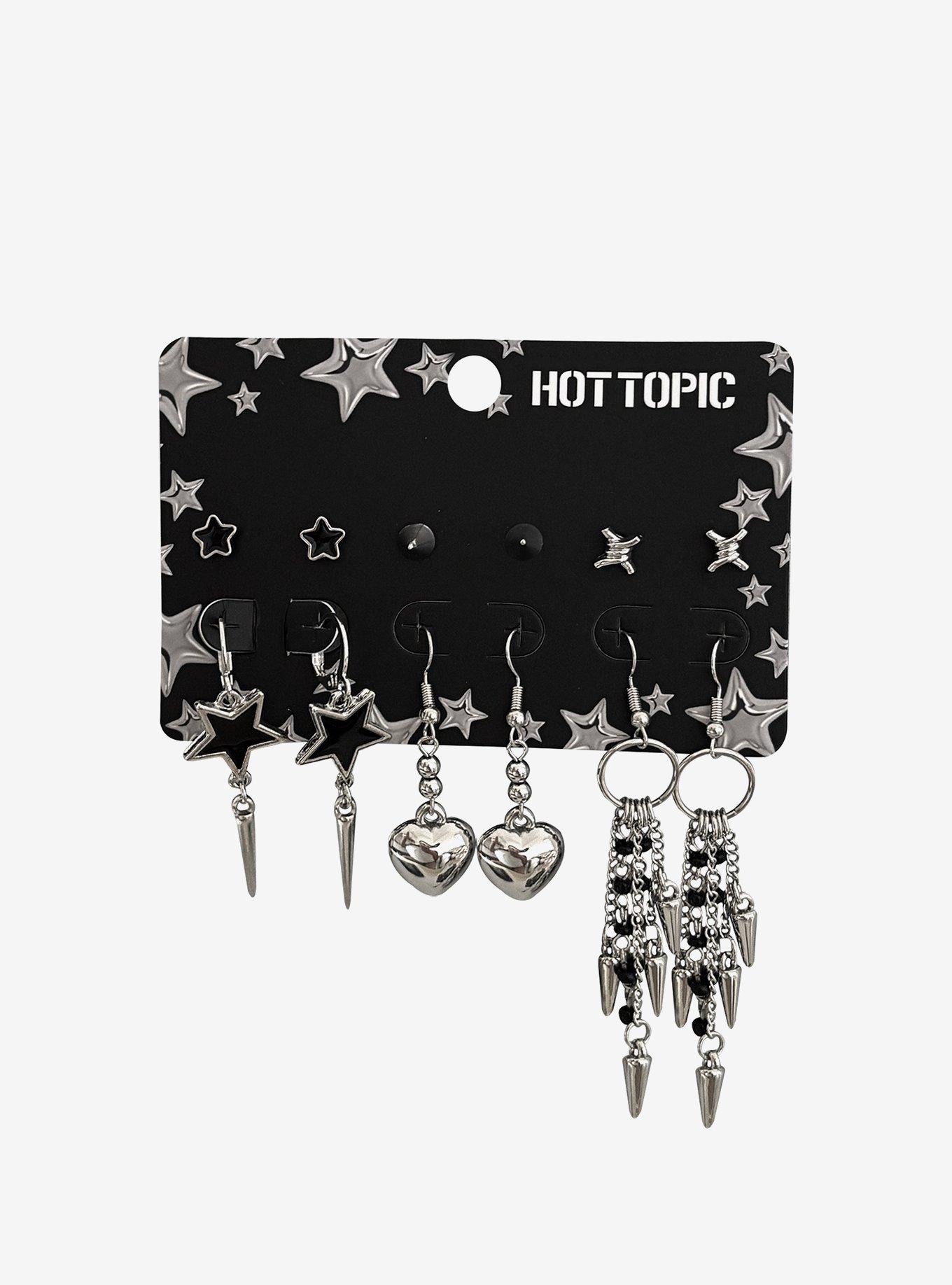 Black & Silver Star & Spike Earring Set, , hi-res