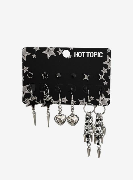 Black & Silver Star & Spike Earring Set | Hot Topic