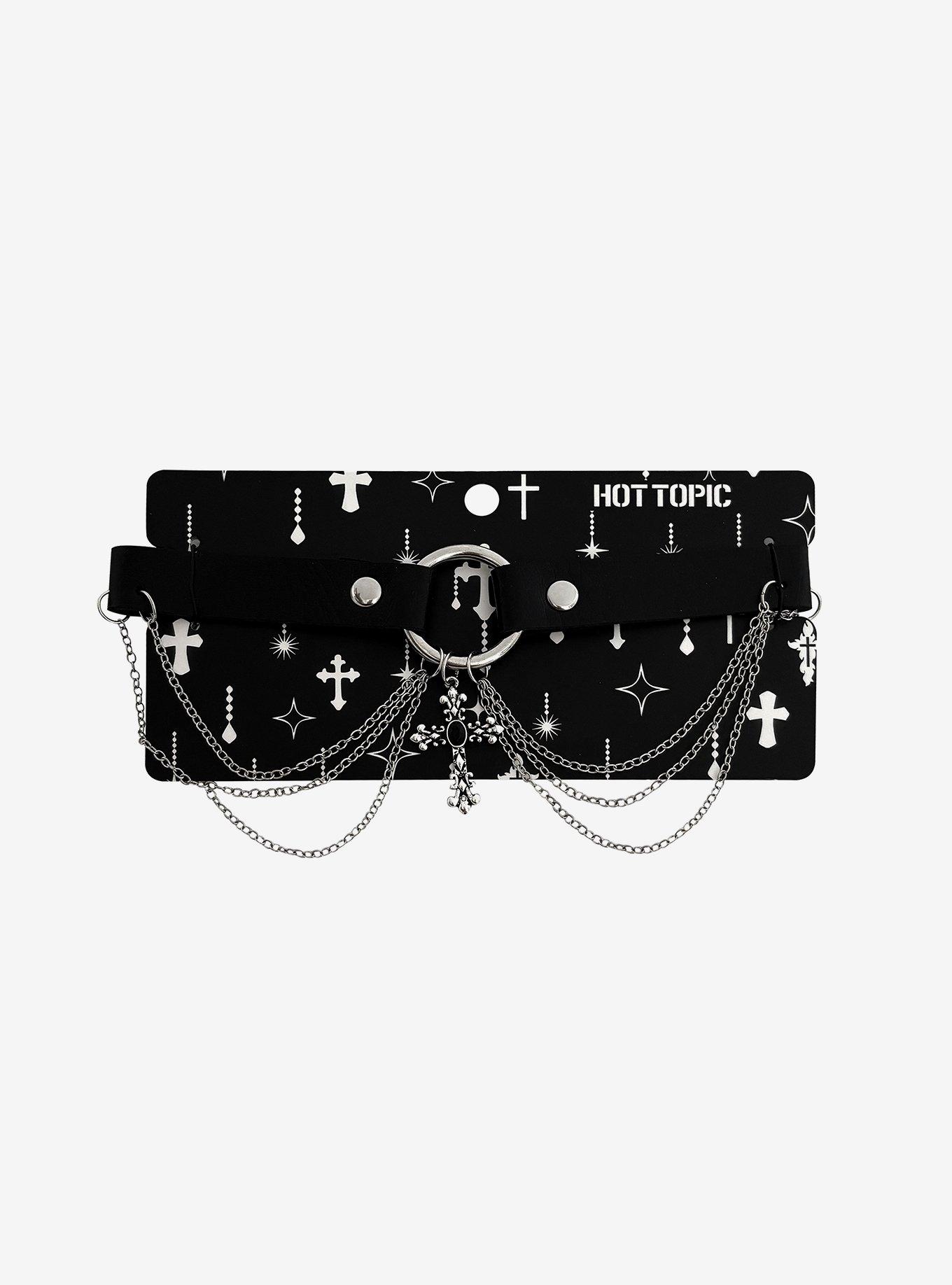 Goth Cross Chain Drop Choker, , hi-res