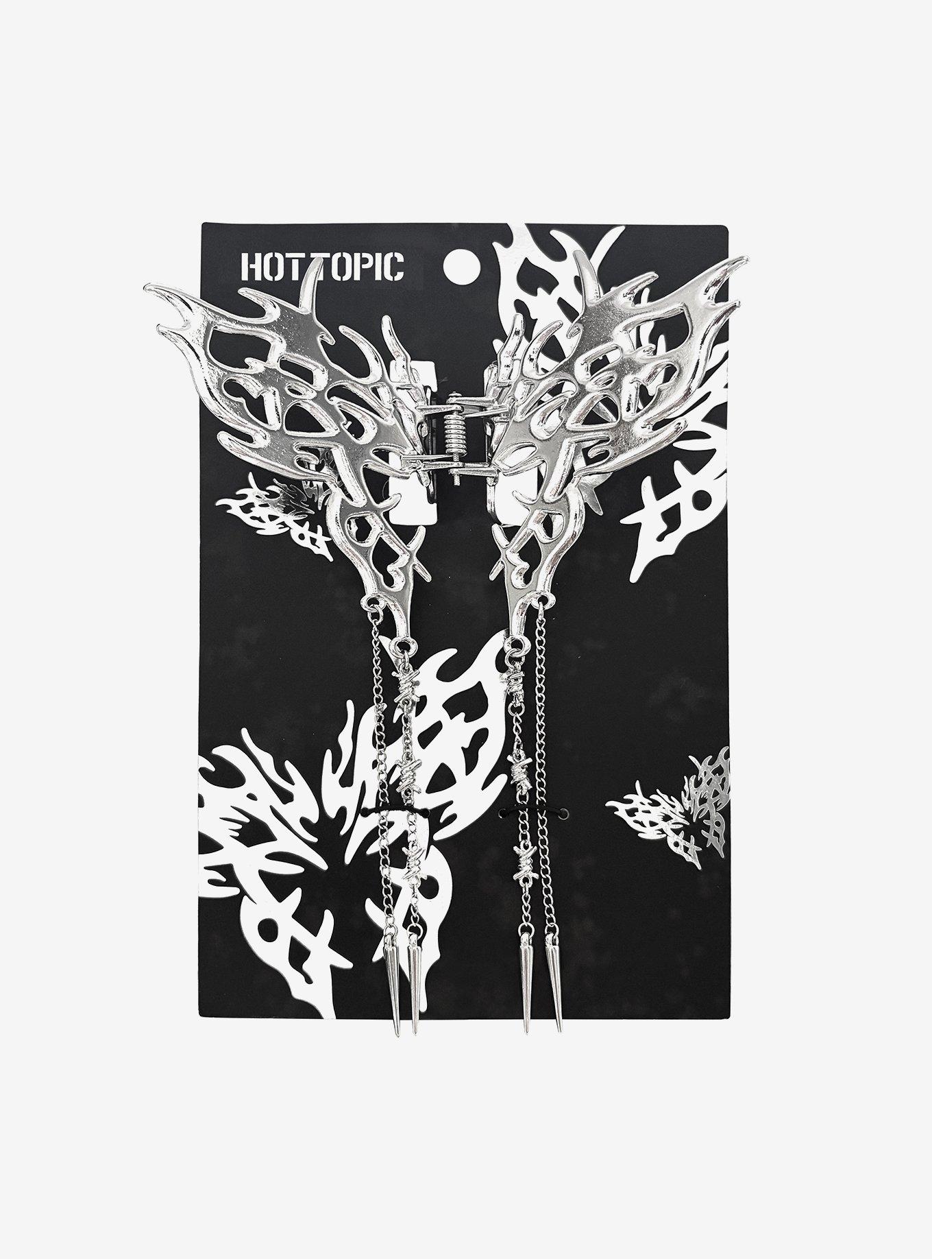 Chrome Butterfly Chain Claw Hair Clip, , hi-res