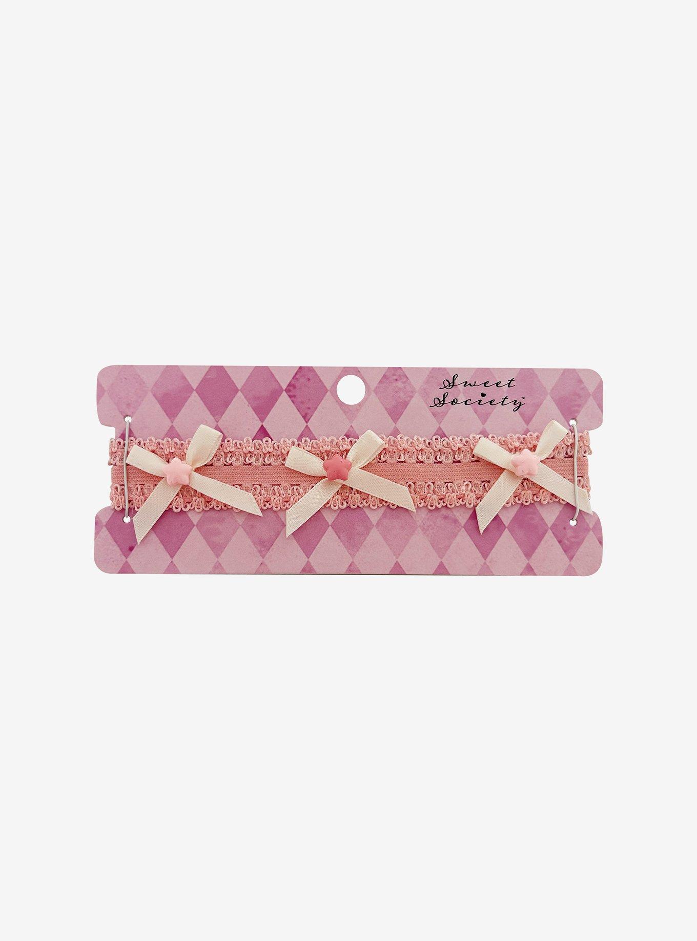 Sweet Society Pink Lace Bow Choker, , hi-res
