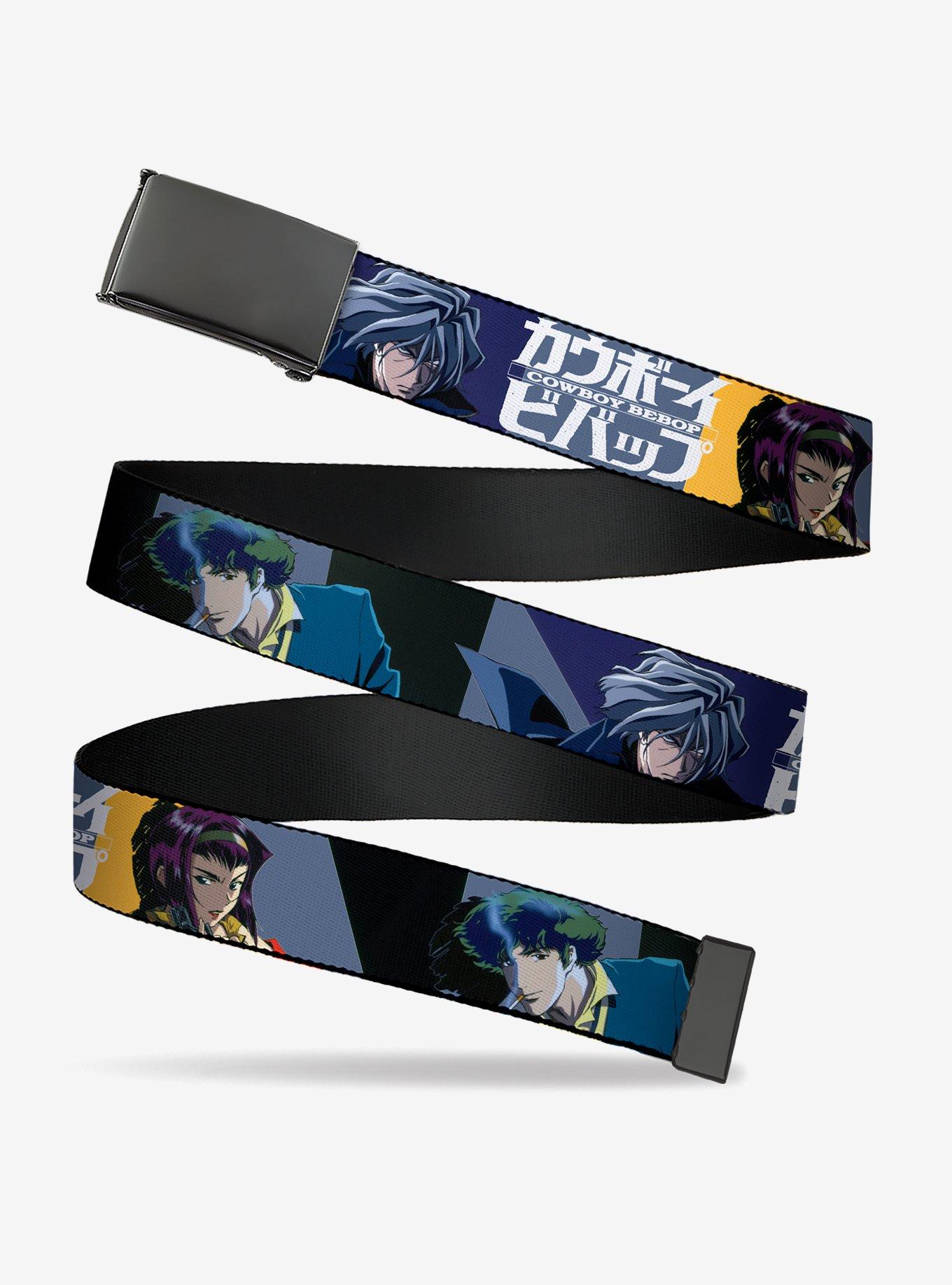 Cowboy Bebop Spike Vicious & Faye Pose & Logo Blue Yellow Flip Web Belt, , hi-res