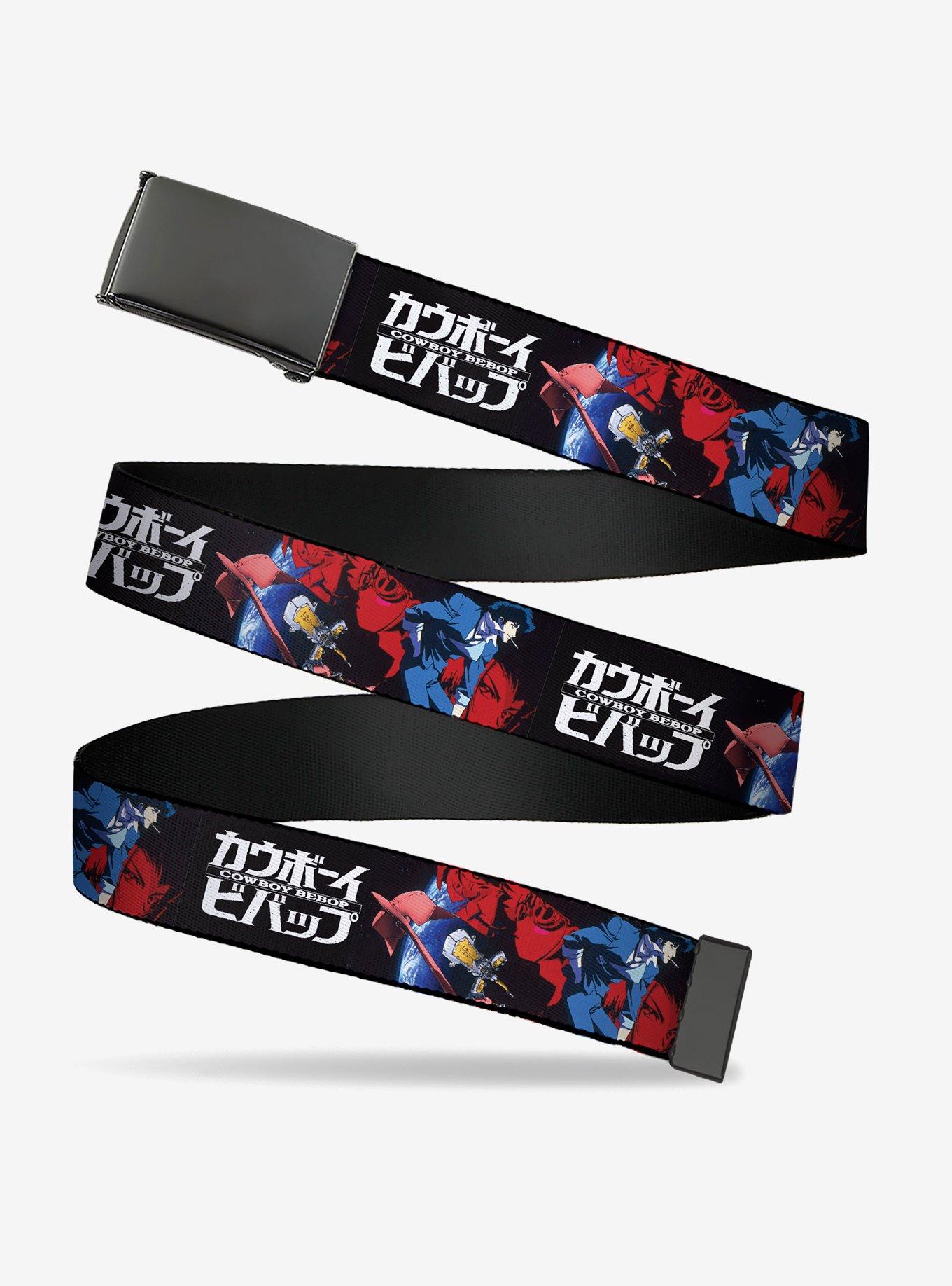 Cowboy Bebop Spike Pose & Crew Collage & Title Logo Black Flip Web Belt, , hi-res