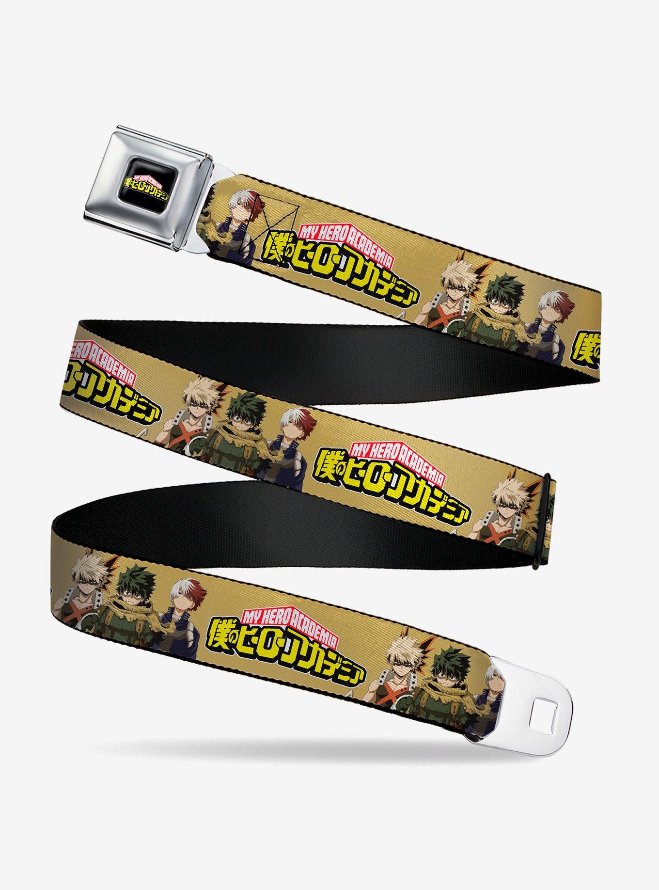 My Hero Academia Character Trio Pose & Title Logo Tan Seatbelt Buckle Belt, , hi-res