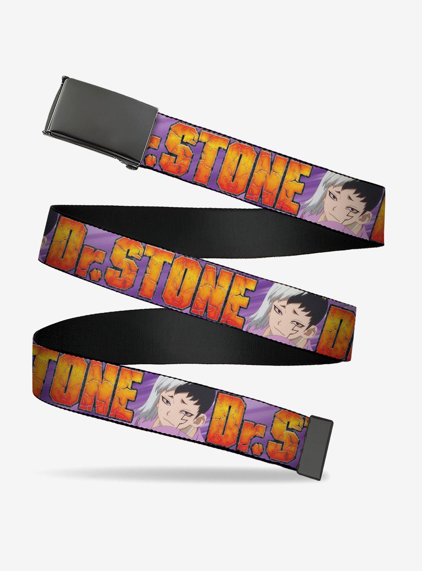 Dr. Stone Title Logo & Gen Asagiri Face Purples Flip Web Belt, PURPLE, hi-res