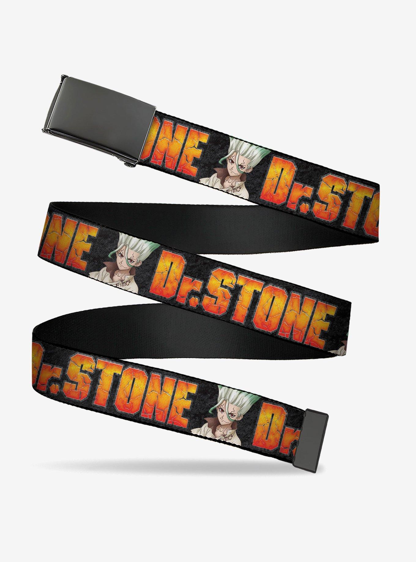 Dr. Stone Title Logo & Senku Ishigami Pose Black Flip Web Belt, , hi-res