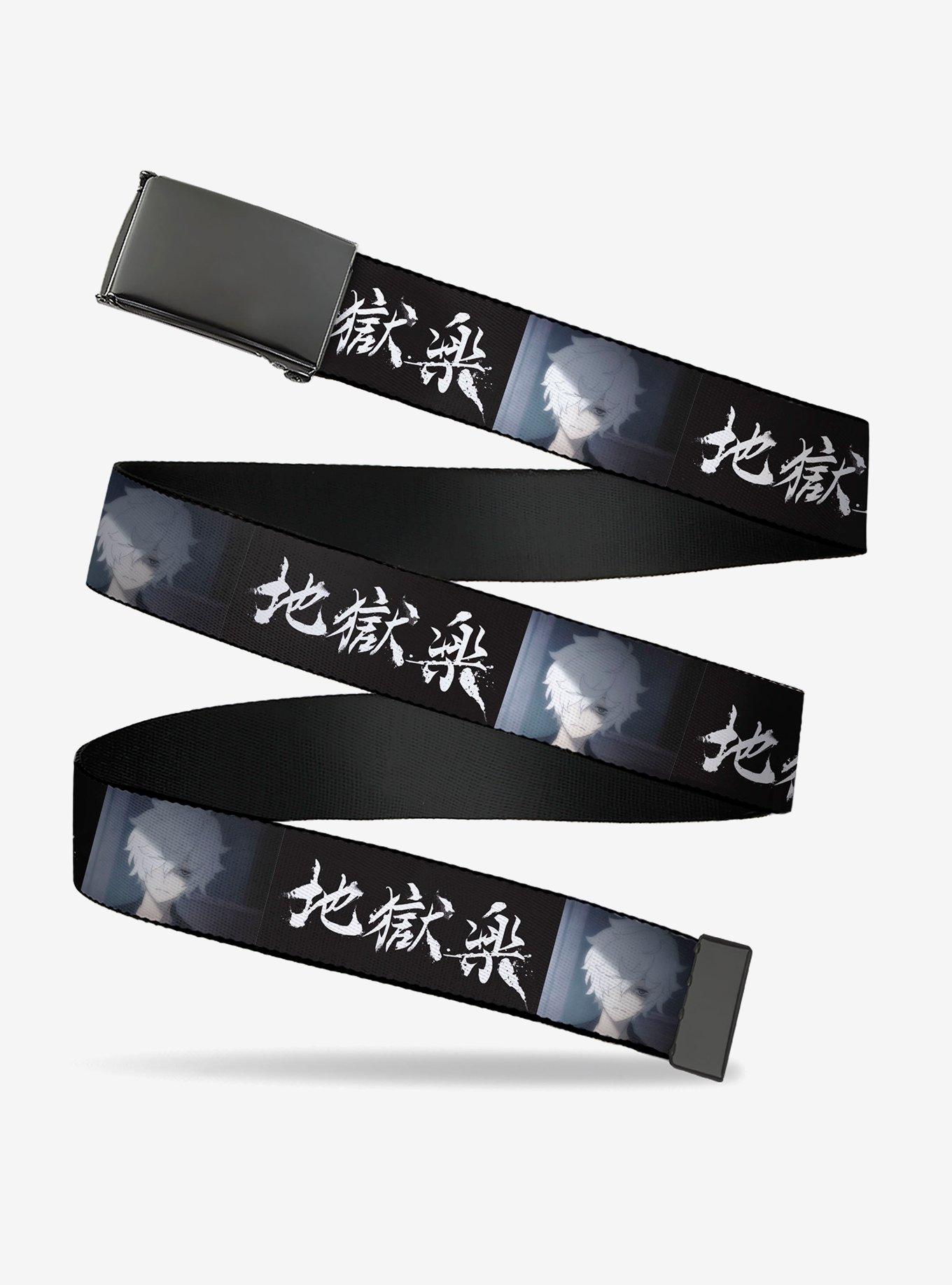 Hell's Paradise Kanji Title Logo & Gabimaru Face Black White Flip Web Belt, , hi-res