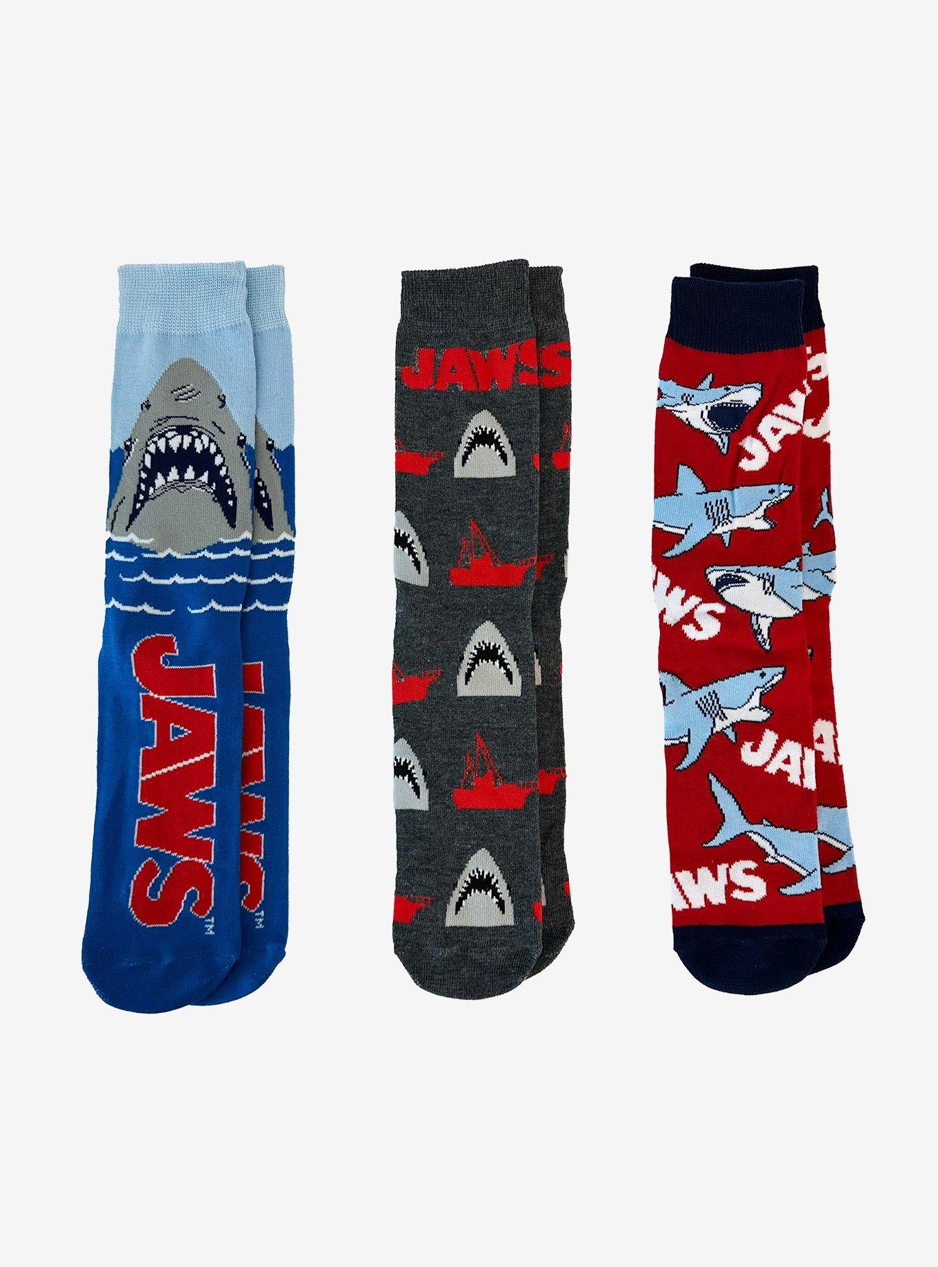 Jaws Shark Icons Crew Socks 3 Pair, , hi-res