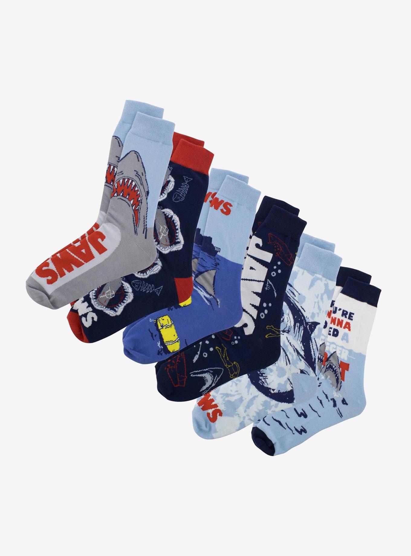 Jaws Shark Icons Crew Socks 6 Pair, , hi-res