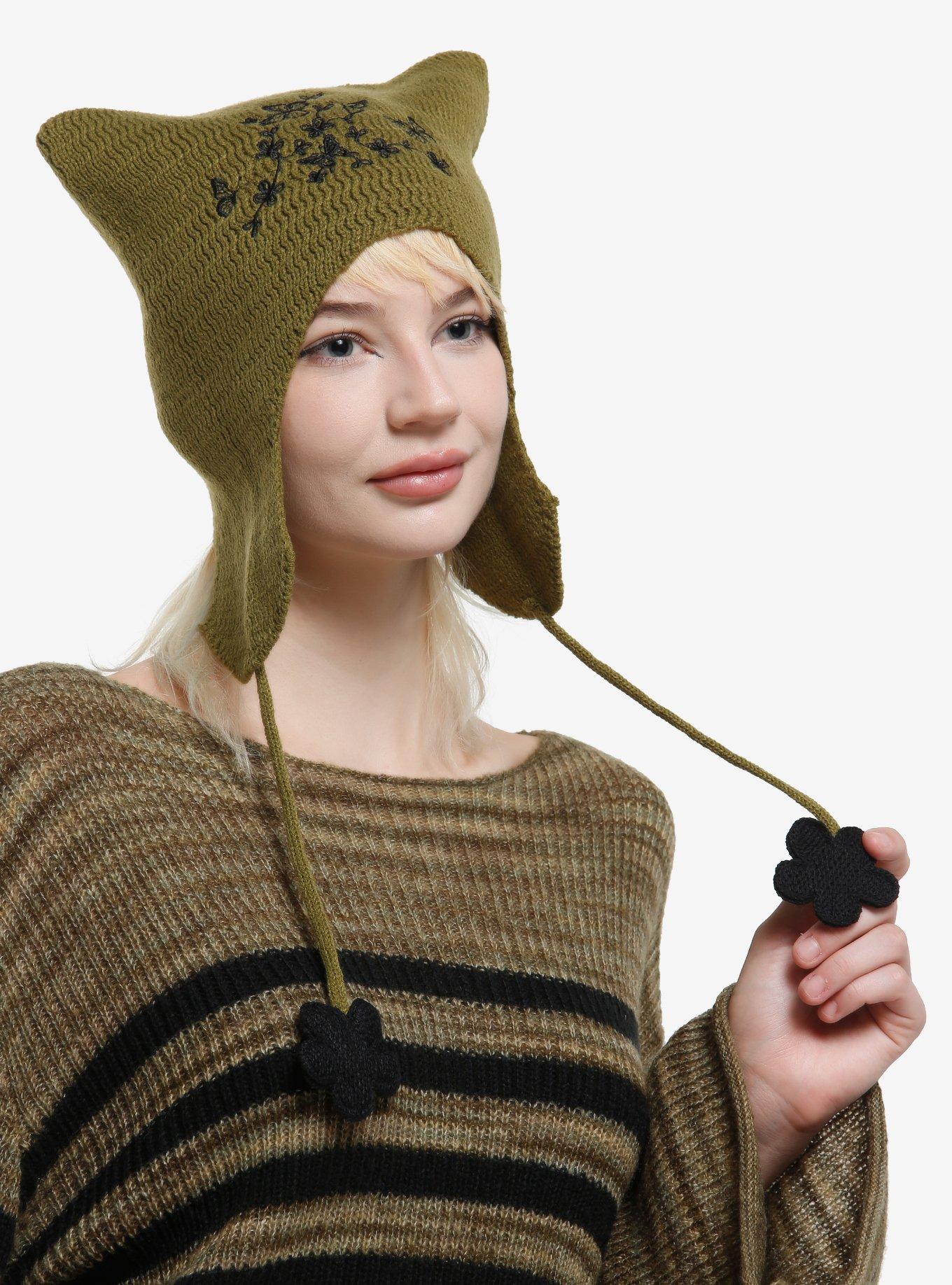 Green Butterfly Subtle Ear Tassel Beanie, , hi-res