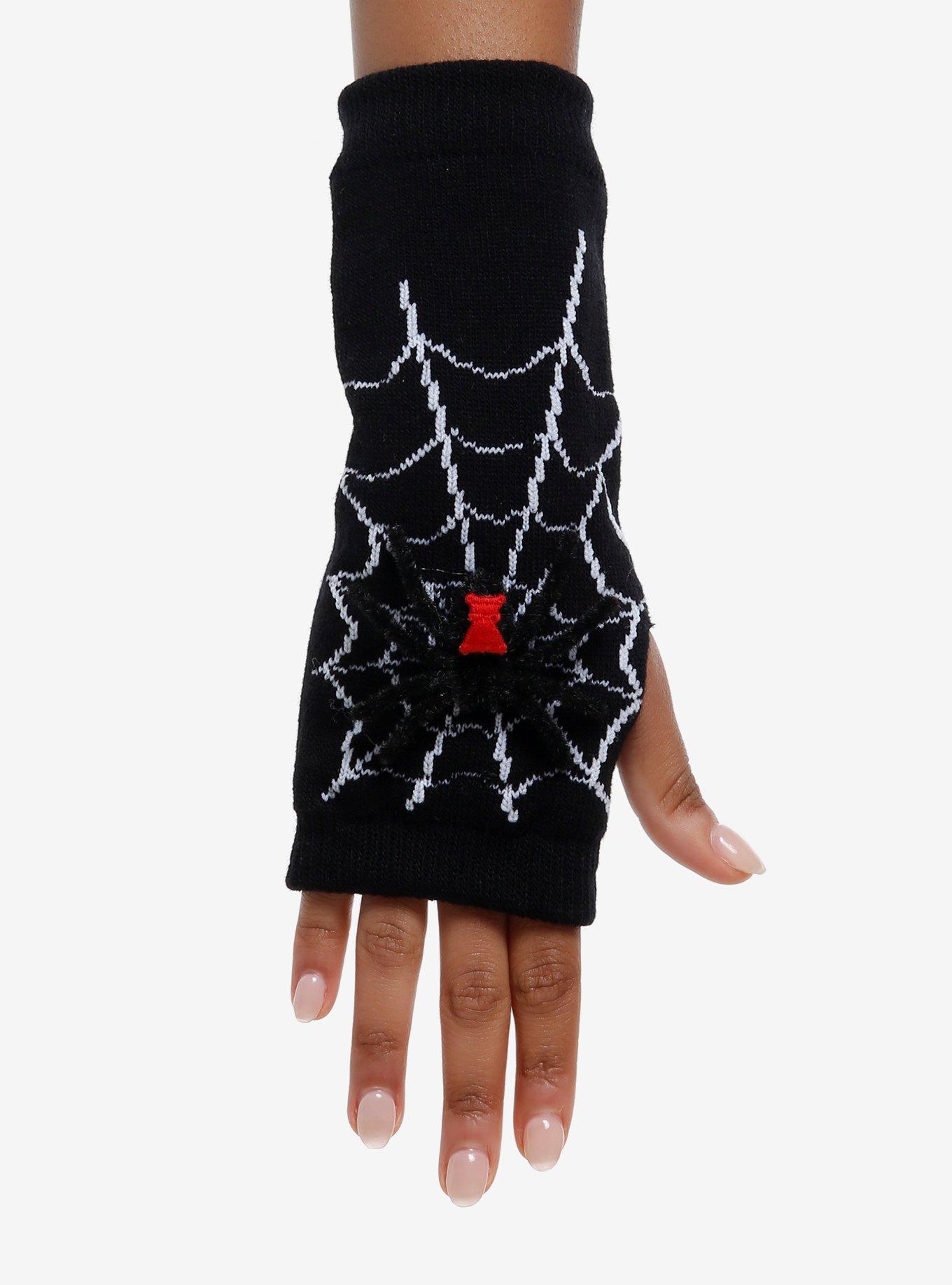 Black Widow Spider Knit Fingerless Gloves, , hi-res