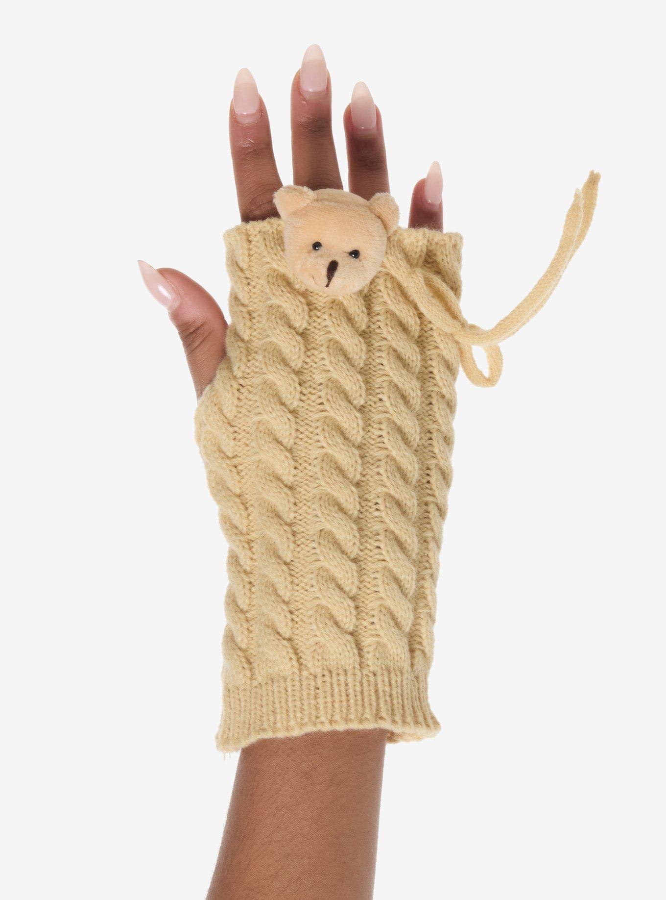 Teddy Bear 3D Head Knit Fingerless Gloves, , hi-res
