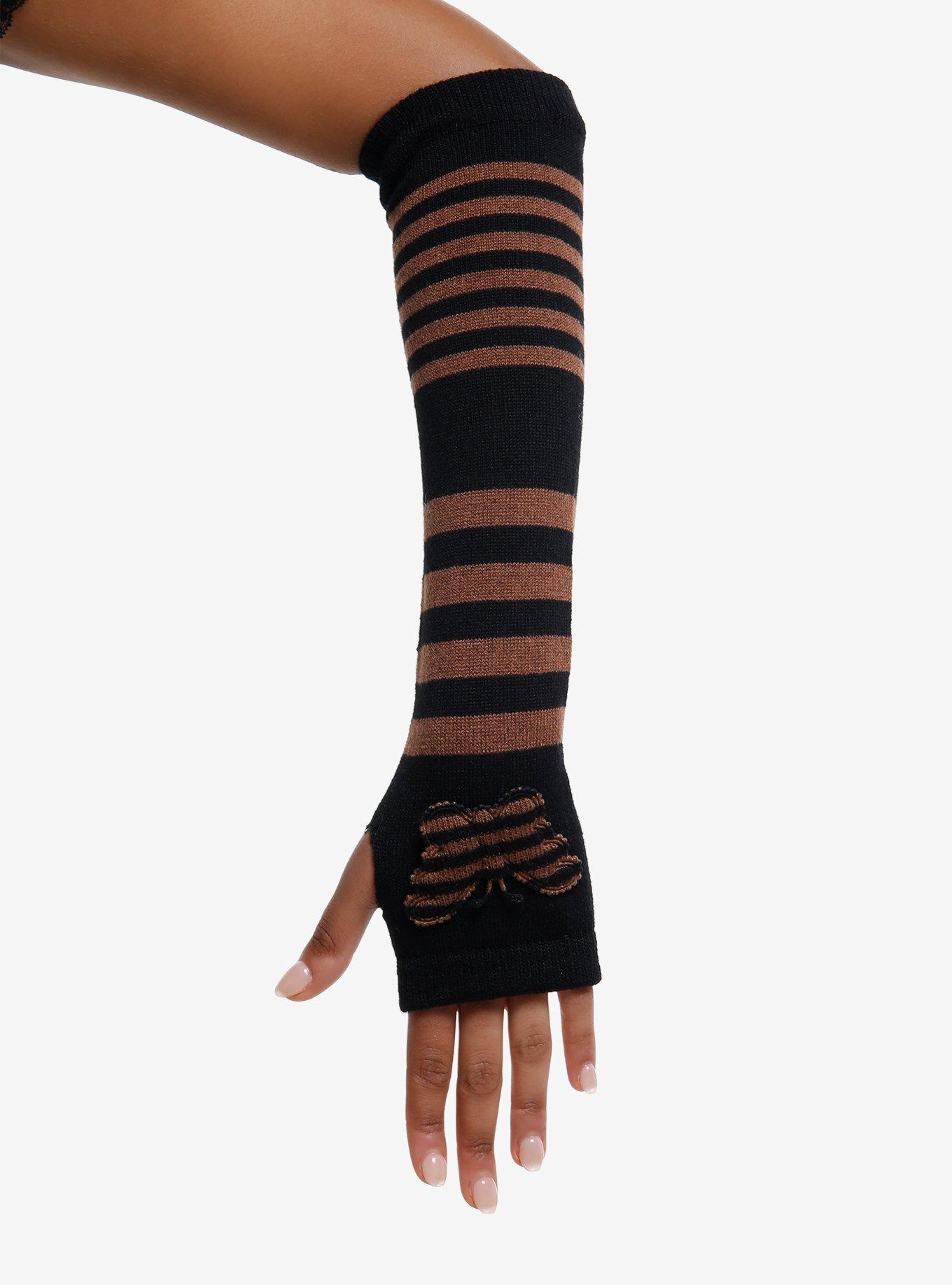Black & Brown Stripe Butterfly Arm Warmers, , hi-res