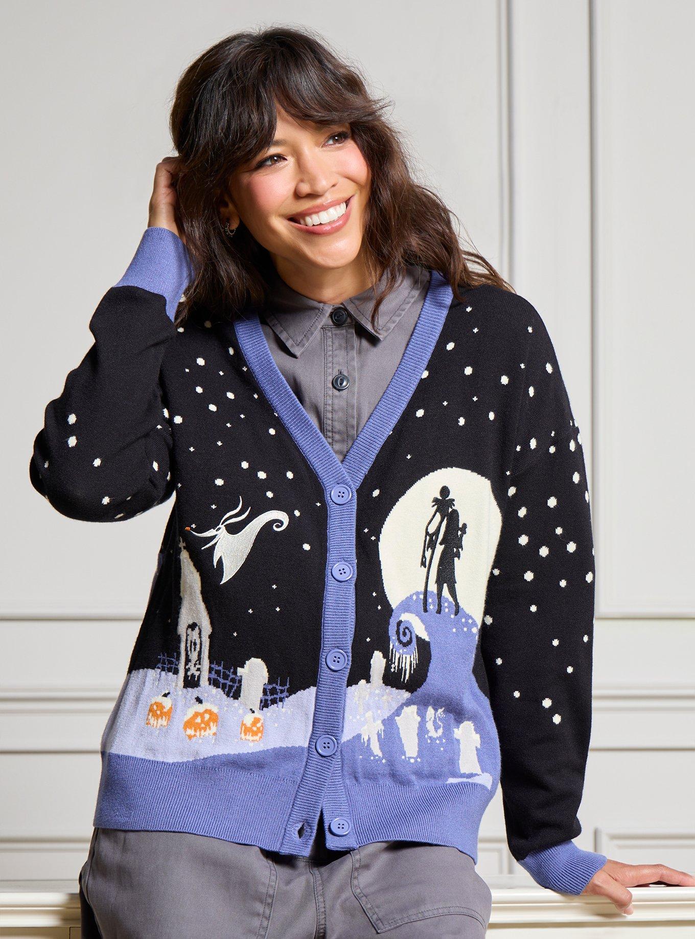 Disney The Nightmare Before Christmas Jack & Sally Snowy Night Scene Cardigan - BoxLunch Exclusive, , hi-res