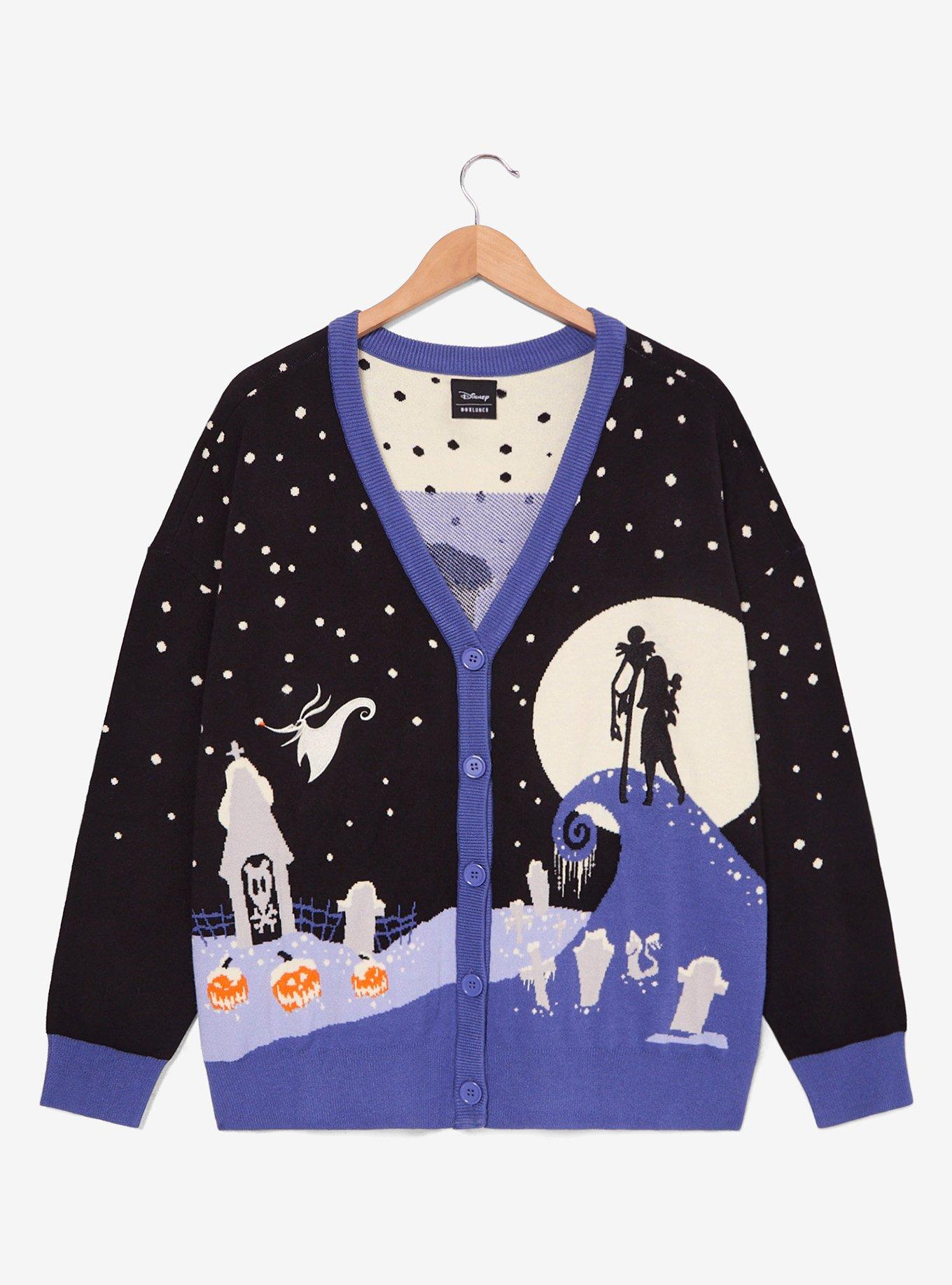 Disney The Nightmare Before Christmas Graveyard Snowy Scenic Women's Plus Size Cardigan — BoxLunch Exclusive, , hi-res