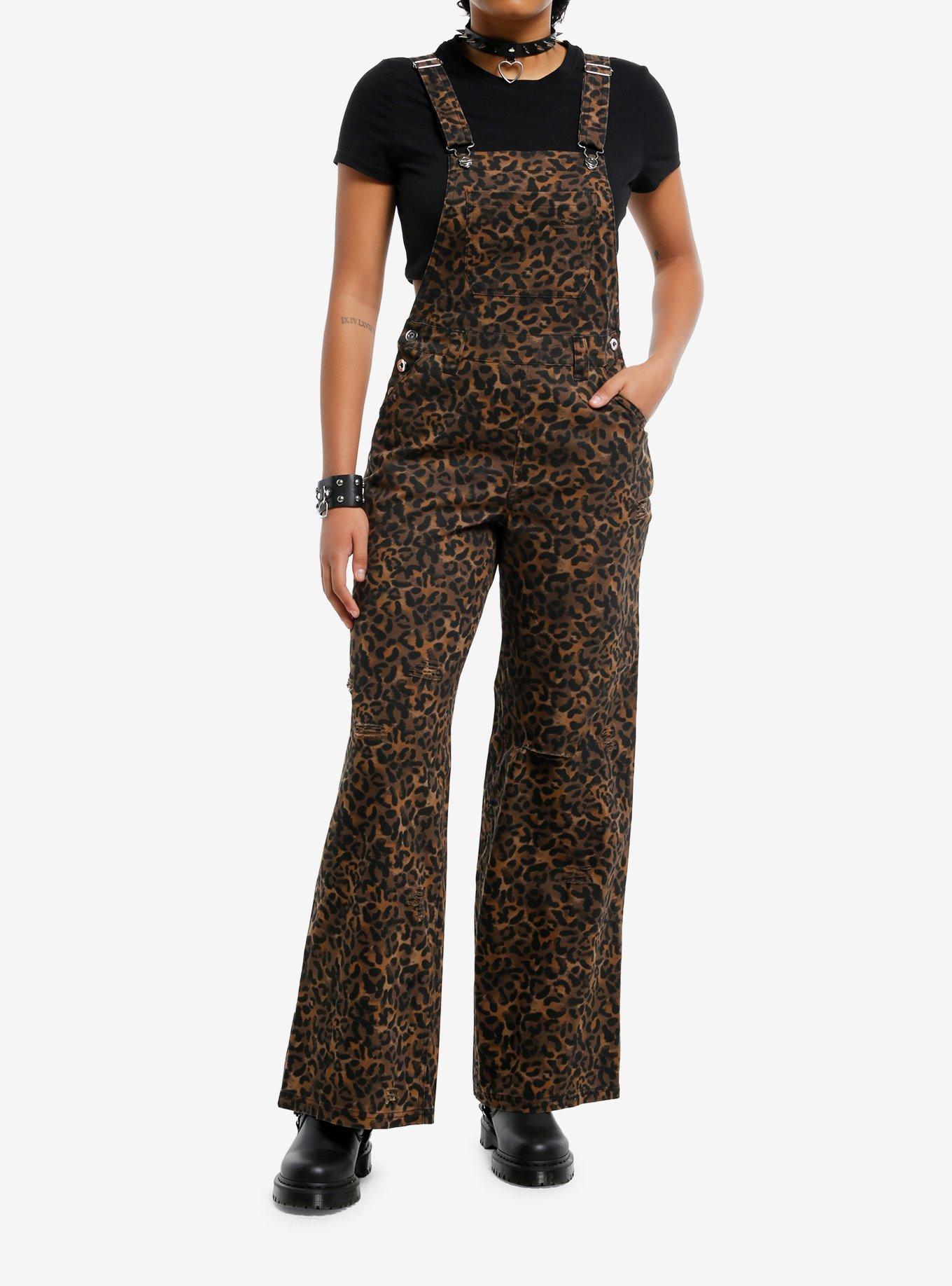 Leopard Print Wide Leg Overalls, , hi-res