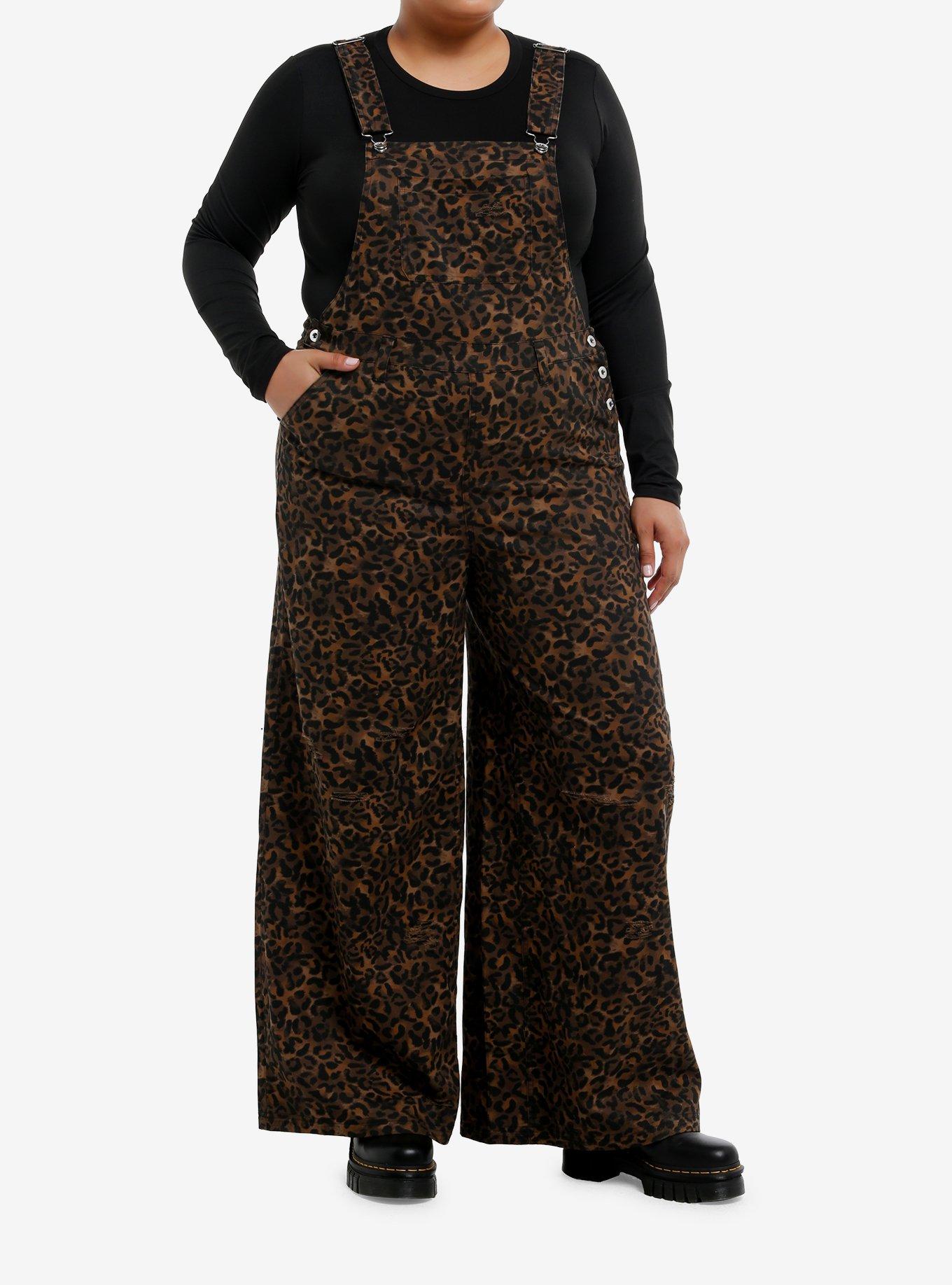 Leopard Print Wide Leg Overalls Plus Size, , hi-res