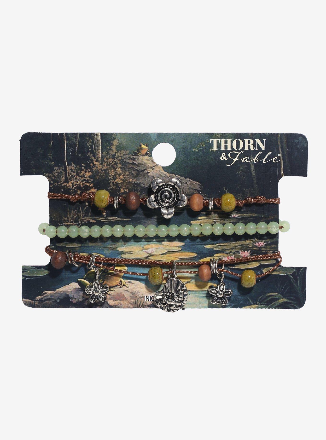 Thorn & Fable Cottagecore Flower Butterfly Cord Bracelet Set, , hi-res