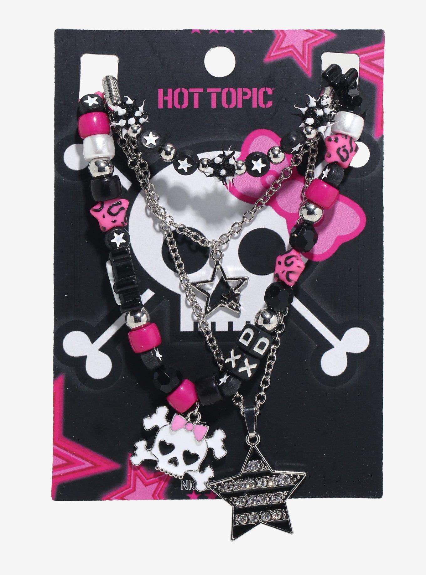 Emo Skull Bead Necklace Set, , hi-res