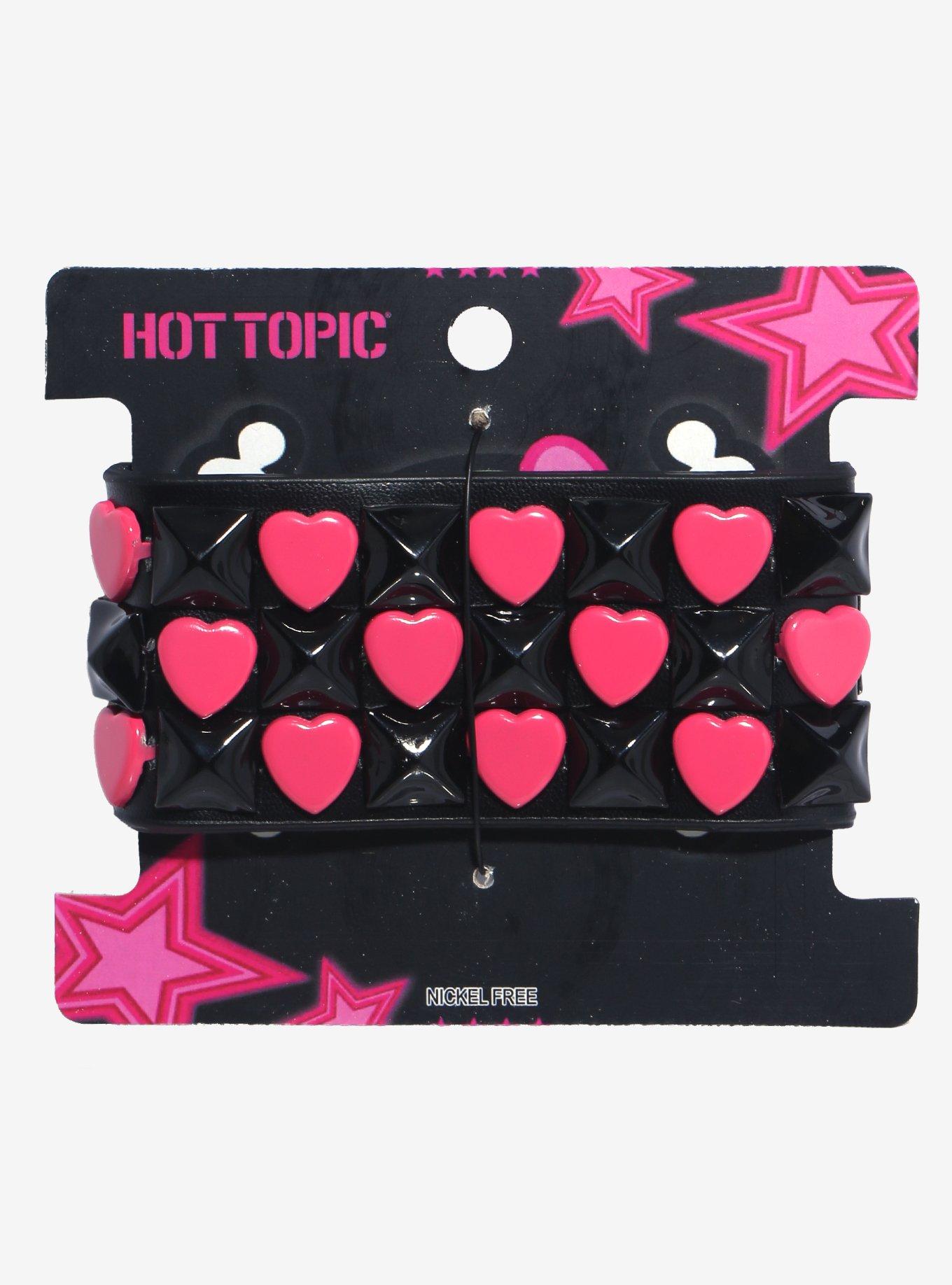 Black & Pink Heart Pyramid Stuff Cuff Bracelet, , hi-res