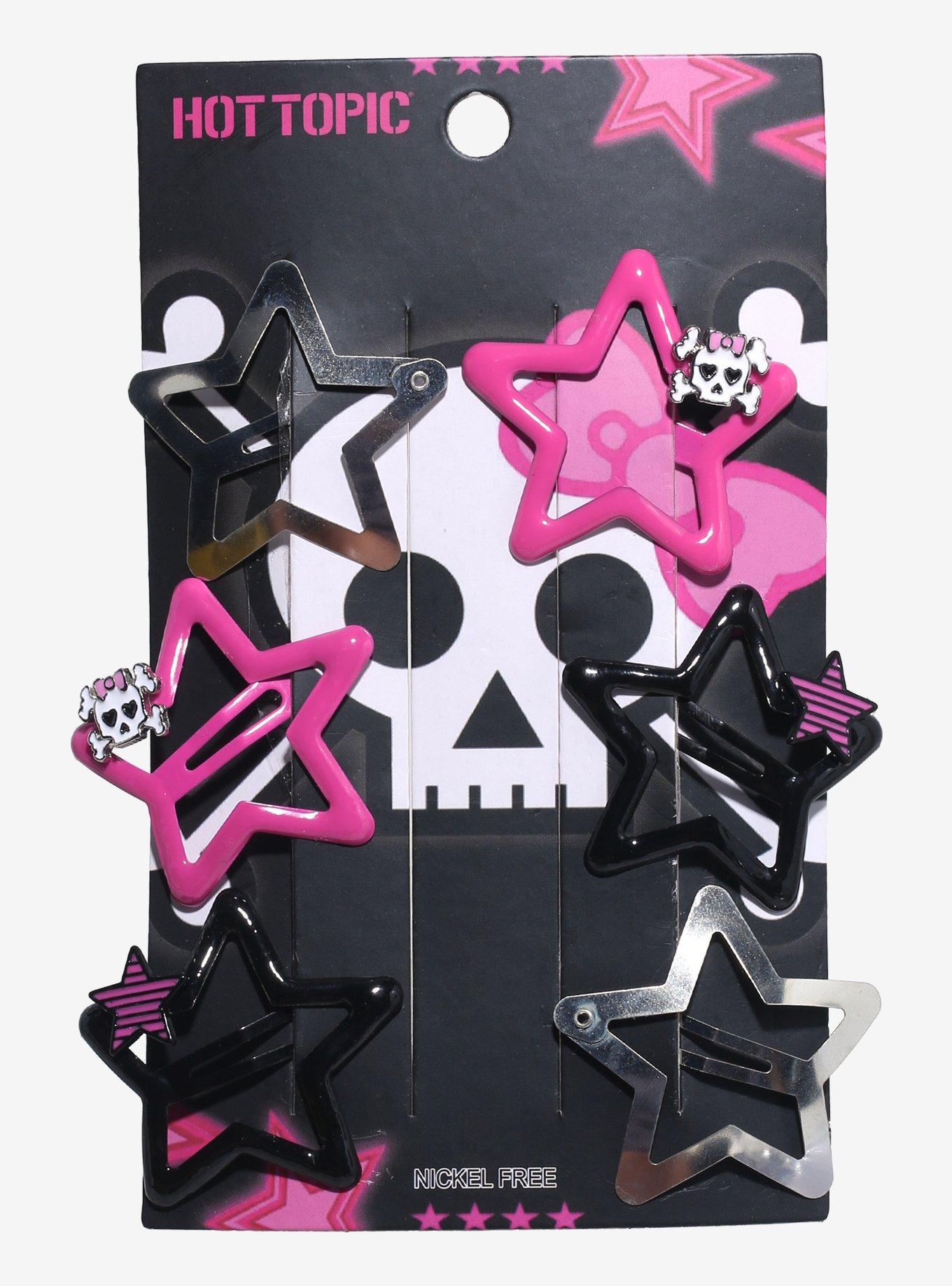 Pink & Black Skull Star Hair Clip Set, , hi-res