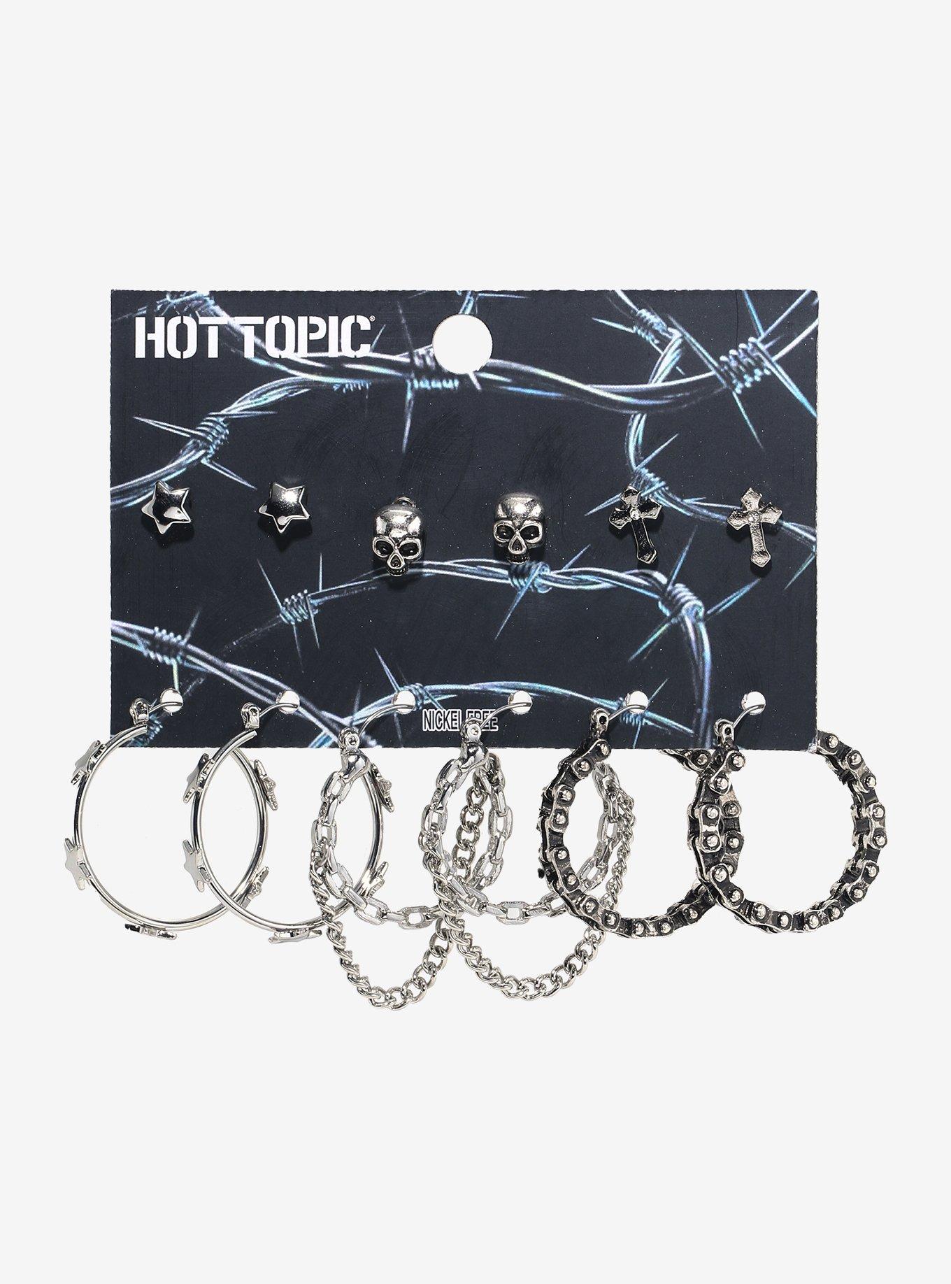 Skull Chain Cross Earring Set, , hi-res