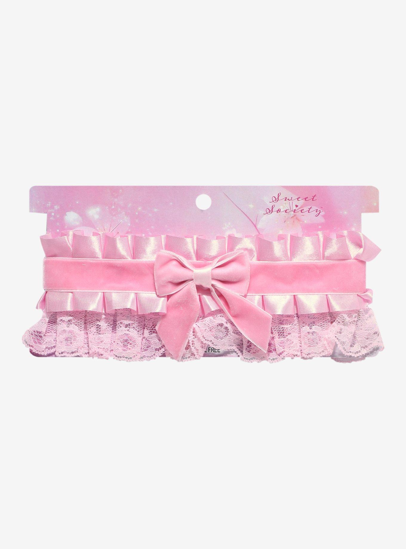 Sweet Society Pink Lace Ribbon Choker, , hi-res