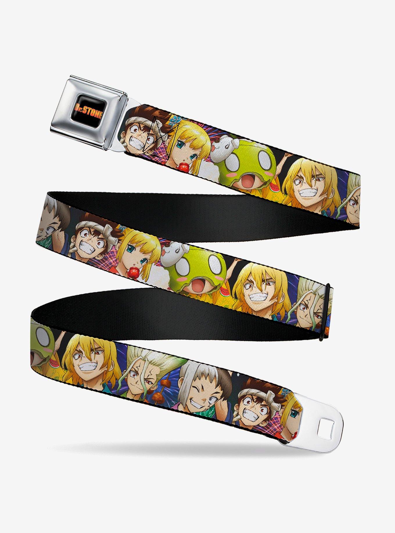 Dr. Stone Character Group Faces Close Up Youth Seatbelt Buckle Belt, , hi-res