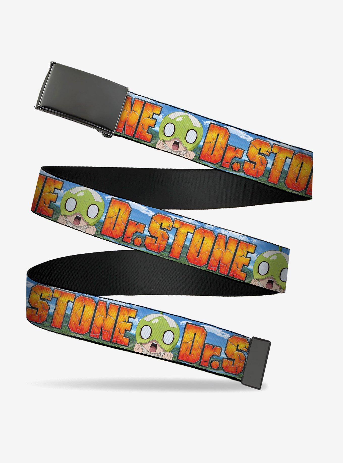 Dr. Stone Title Logo & Suika Surprised Pose Blues Flip Web Belt, , hi-res