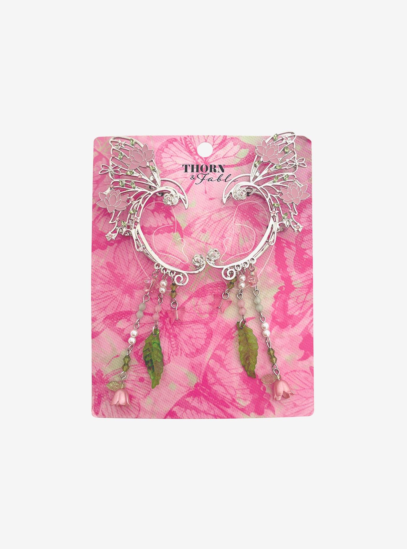 Thorn & Fable Fairy Wing Leaf Ear Cuffs, , hi-res