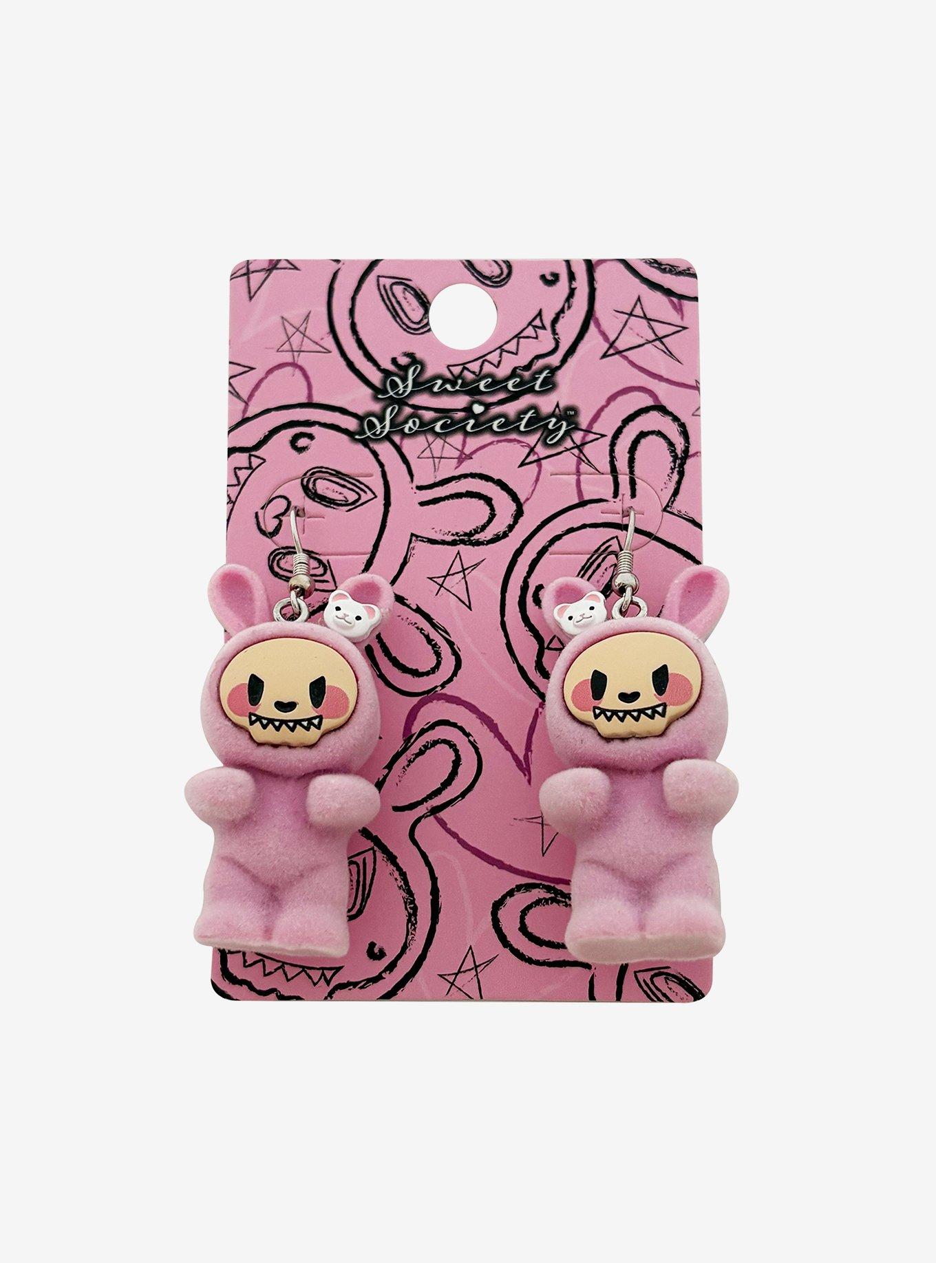 Sweet Society Pink Bunny Creature Fuzzy Earrings, , hi-res