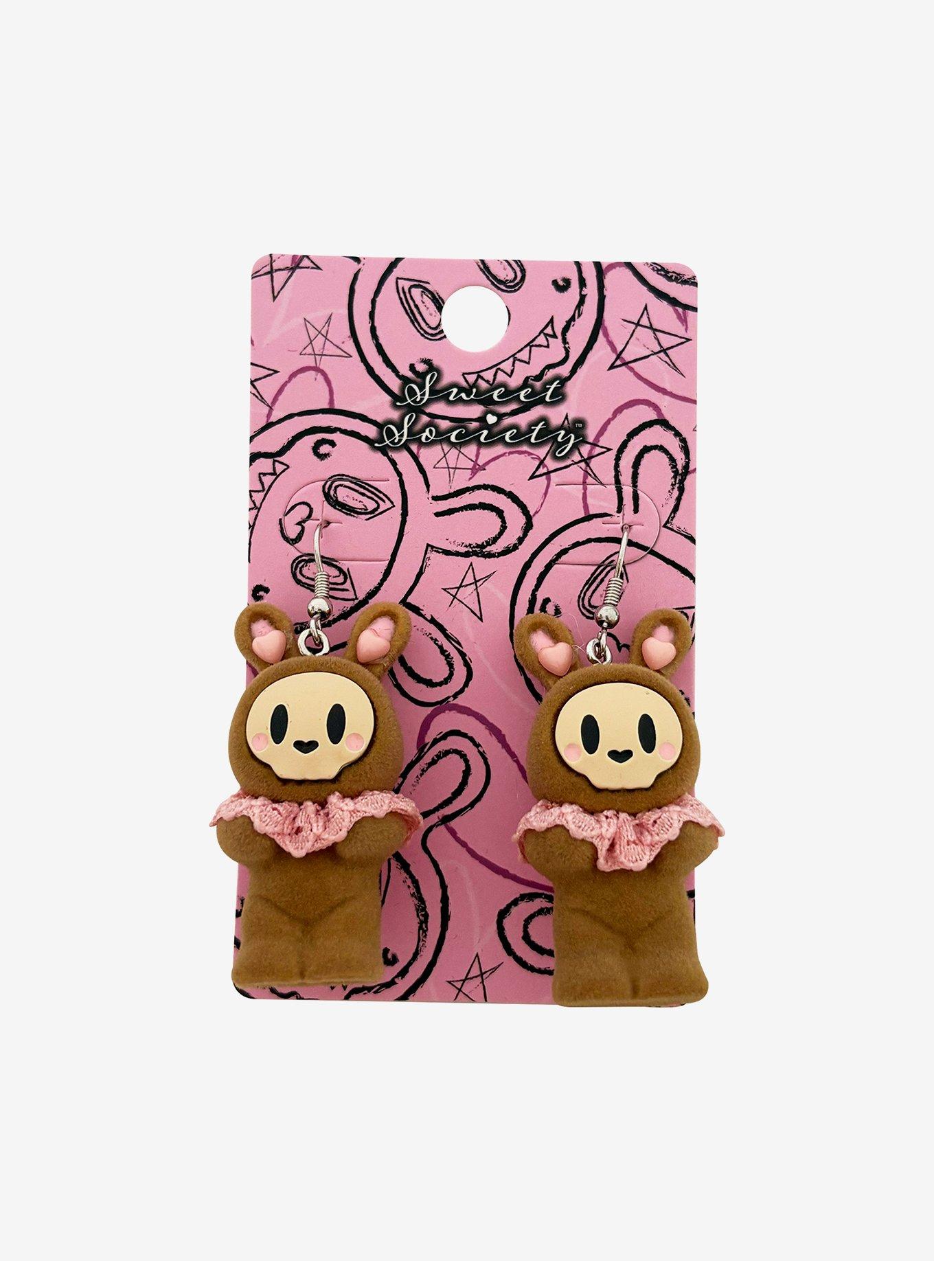 Sweet Society Brown Bunny Creature Fuzzy Earrings, , hi-res