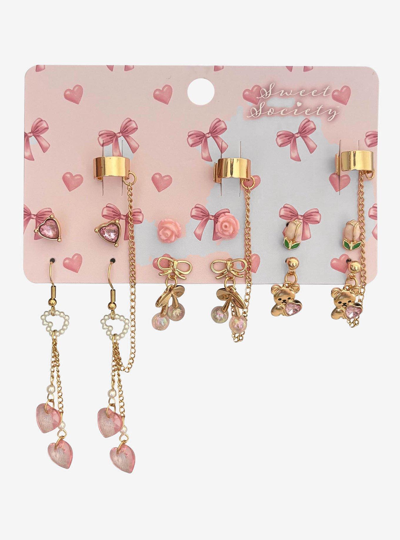 Sweet Society Teddy Bear Pink Earring Set, , hi-res