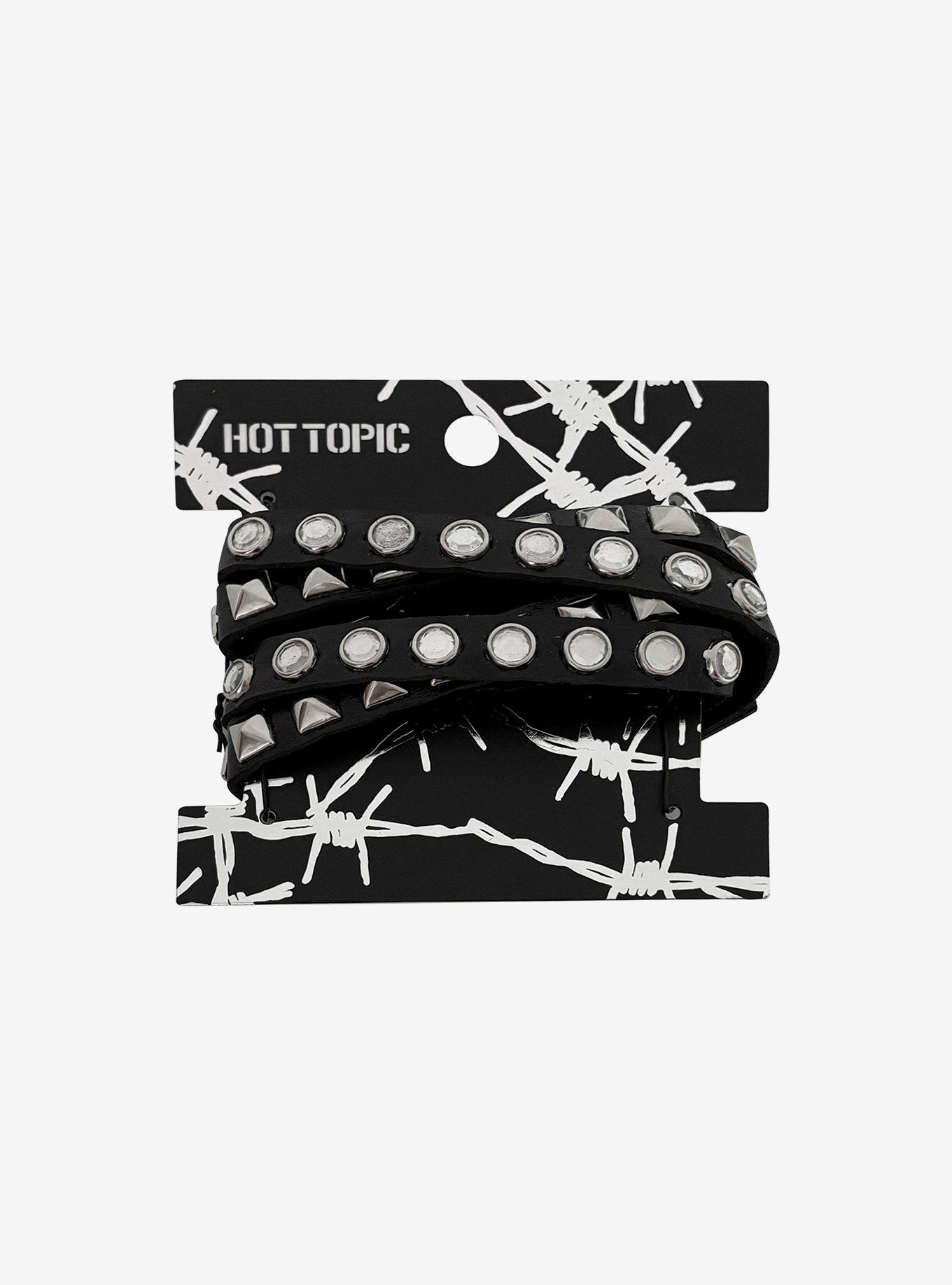 Black Layered Faux Leather Cuff Bracelet, , hi-res