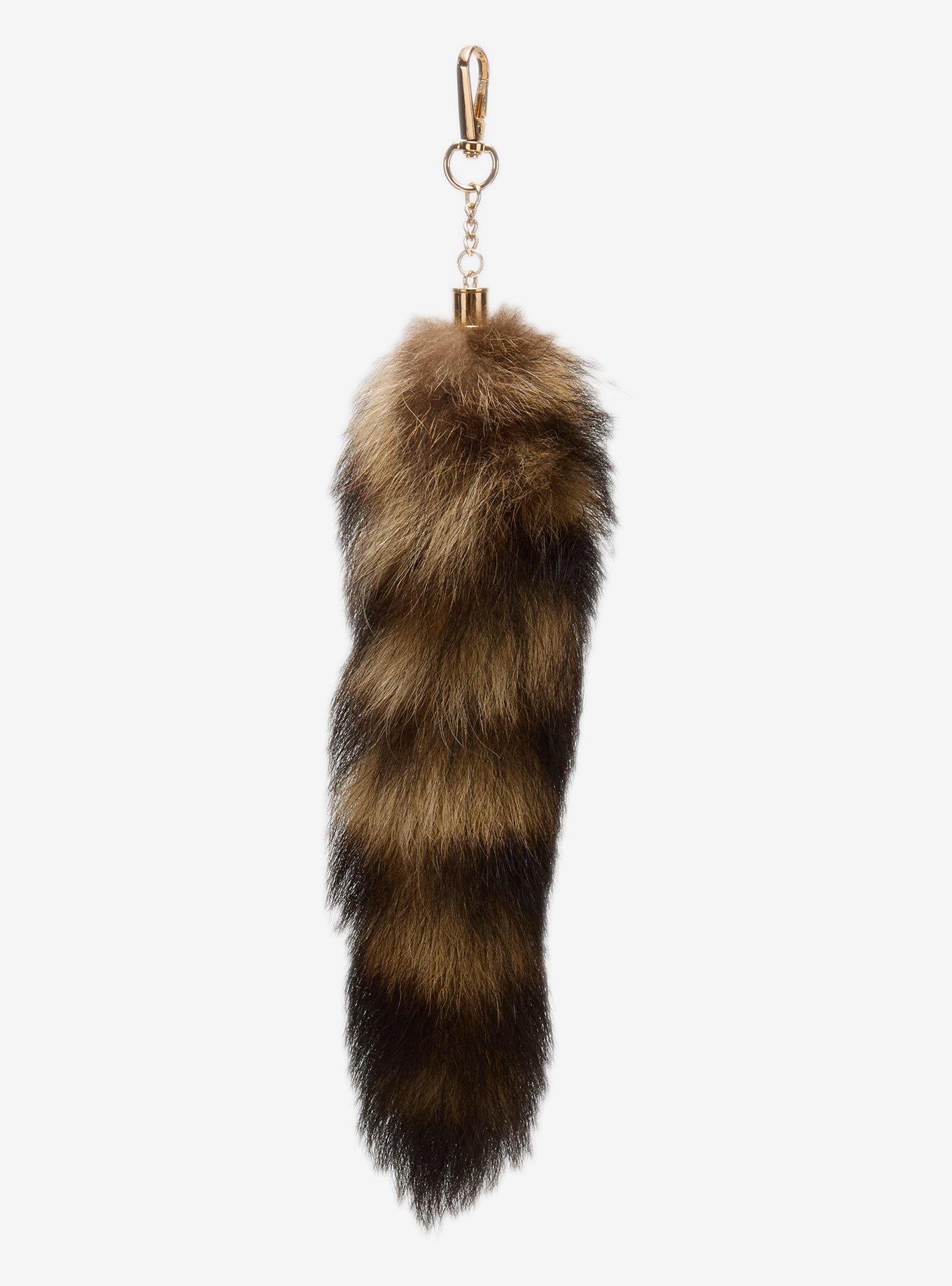 Faux Fur Raccoon Tail Keychain, , hi-res