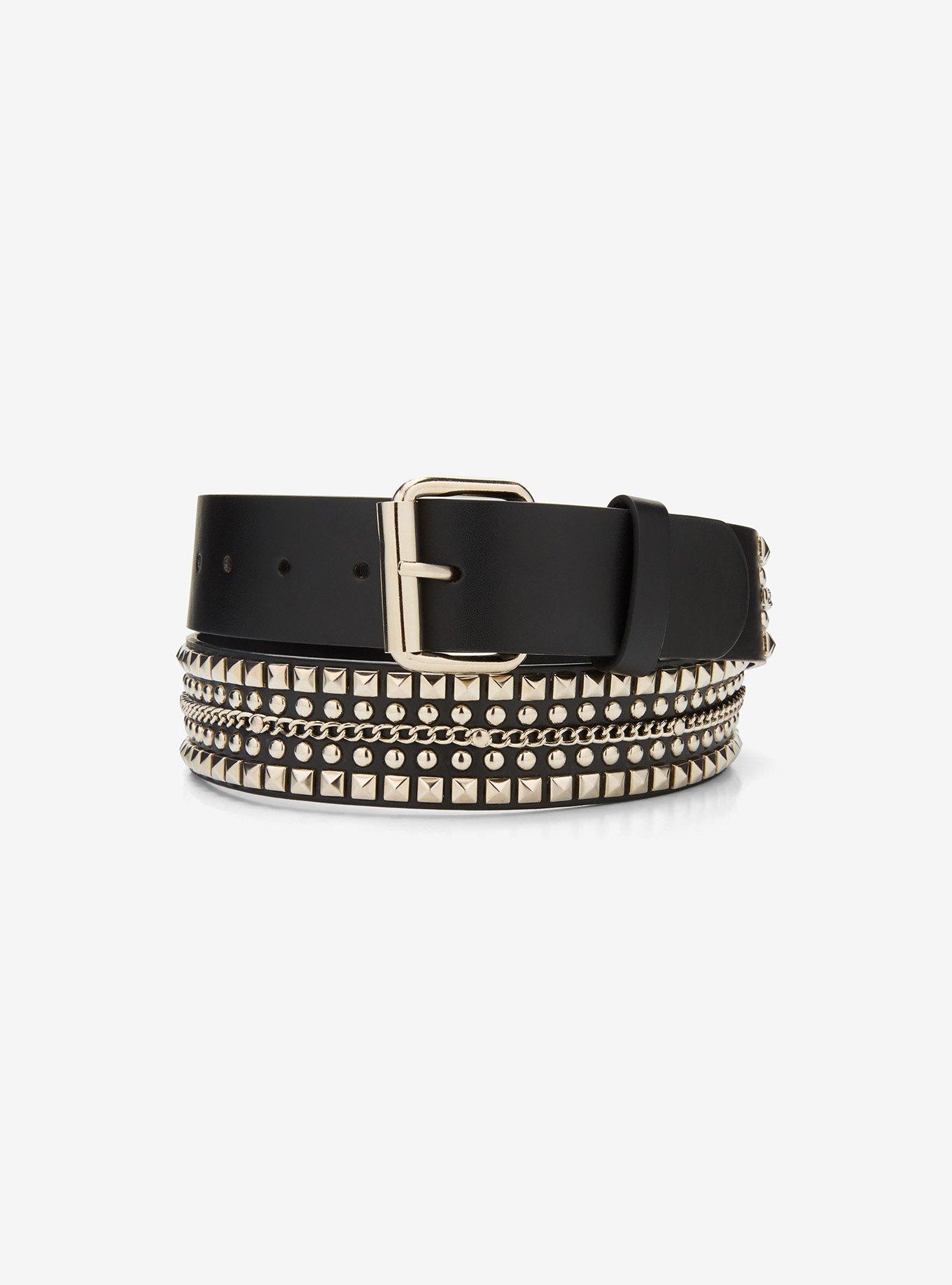 Black & Silver Stud Chain Belt, , hi-res