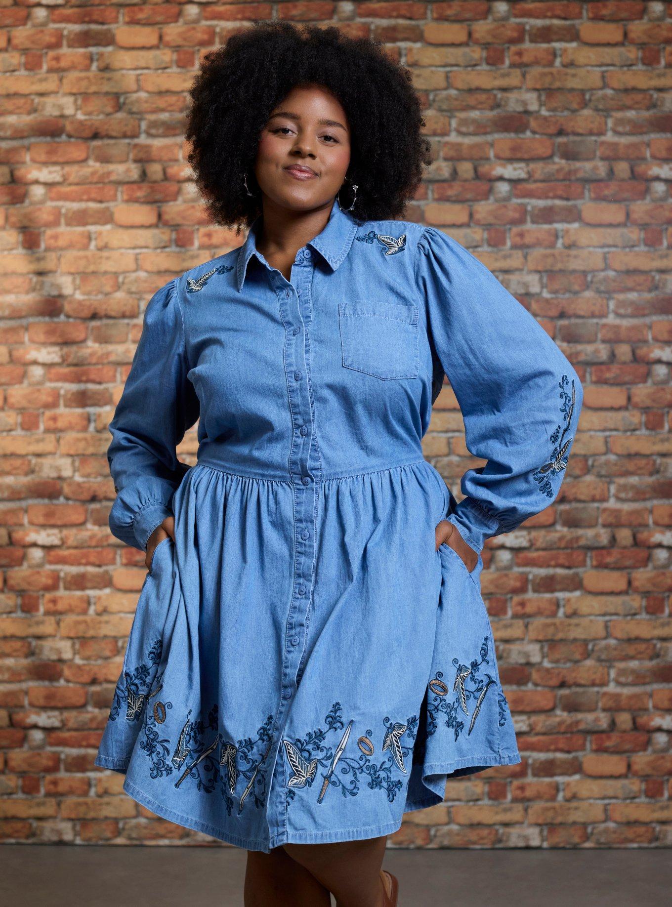 plus denim dress Fancy Frill Dress (Denim)