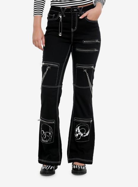 Social Collision Skull & Chains Black Low Rise Flare Pants