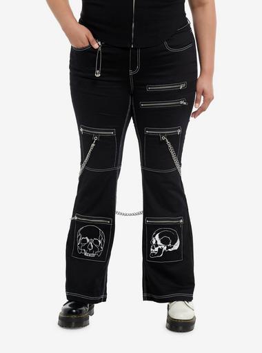 パンツ 00s SCHLUSSEL black chain flare denim Social Collision Skull & Chains Black Low Rise Flare Pants