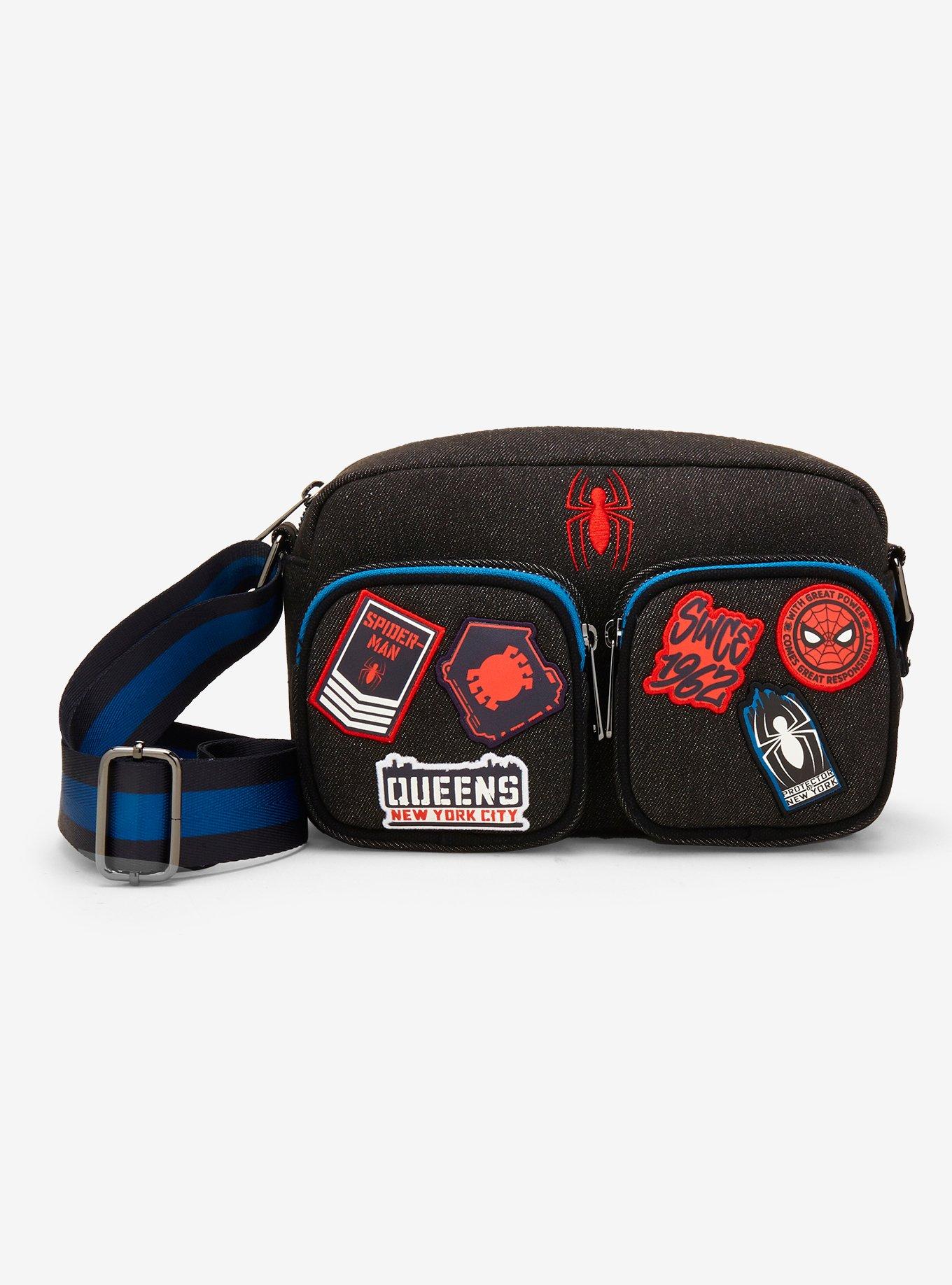 Loungefly Marvel Spider-Man Patches Denim Crossbody Bag - BoxLunch Exclusive, , hi-res