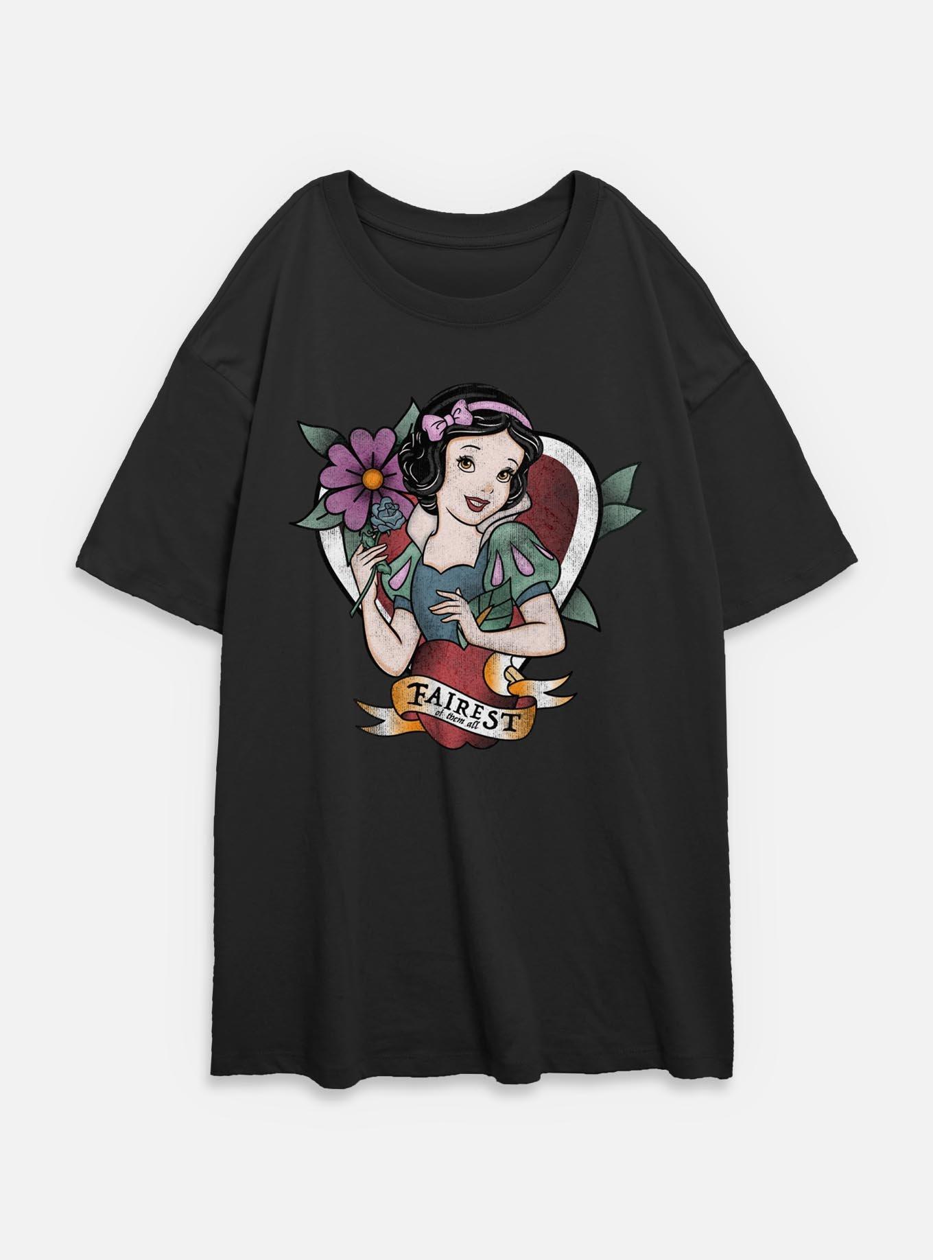Disney Snow White and the Seven Dwarfs Fairest Tattoo Style Womens Oversized T-Shirt, , hi-res