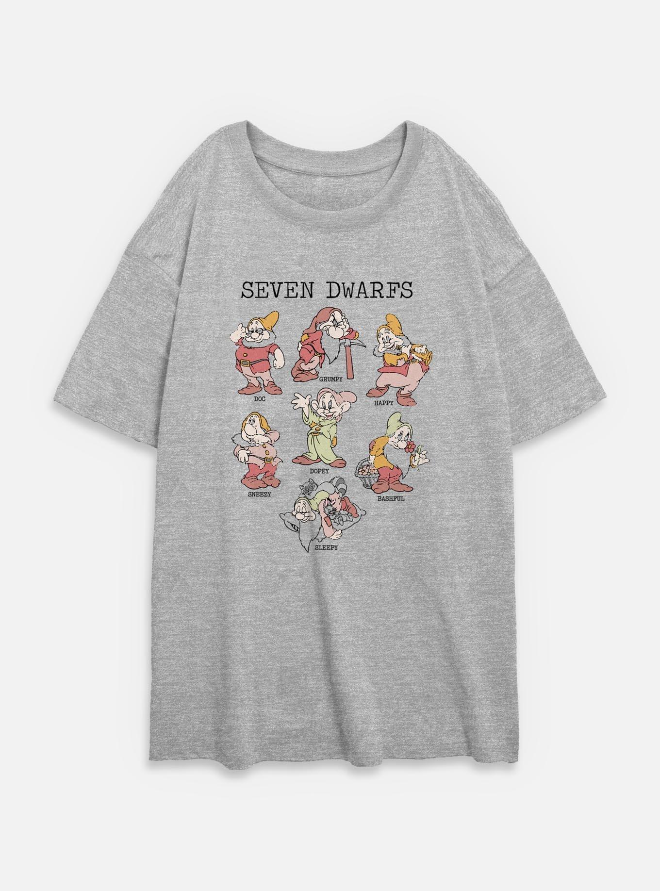 Disney Snow White and the Seven Dwarfs Seven Dwarfs Illustration Womens Oversized T-Shirt, , hi-res