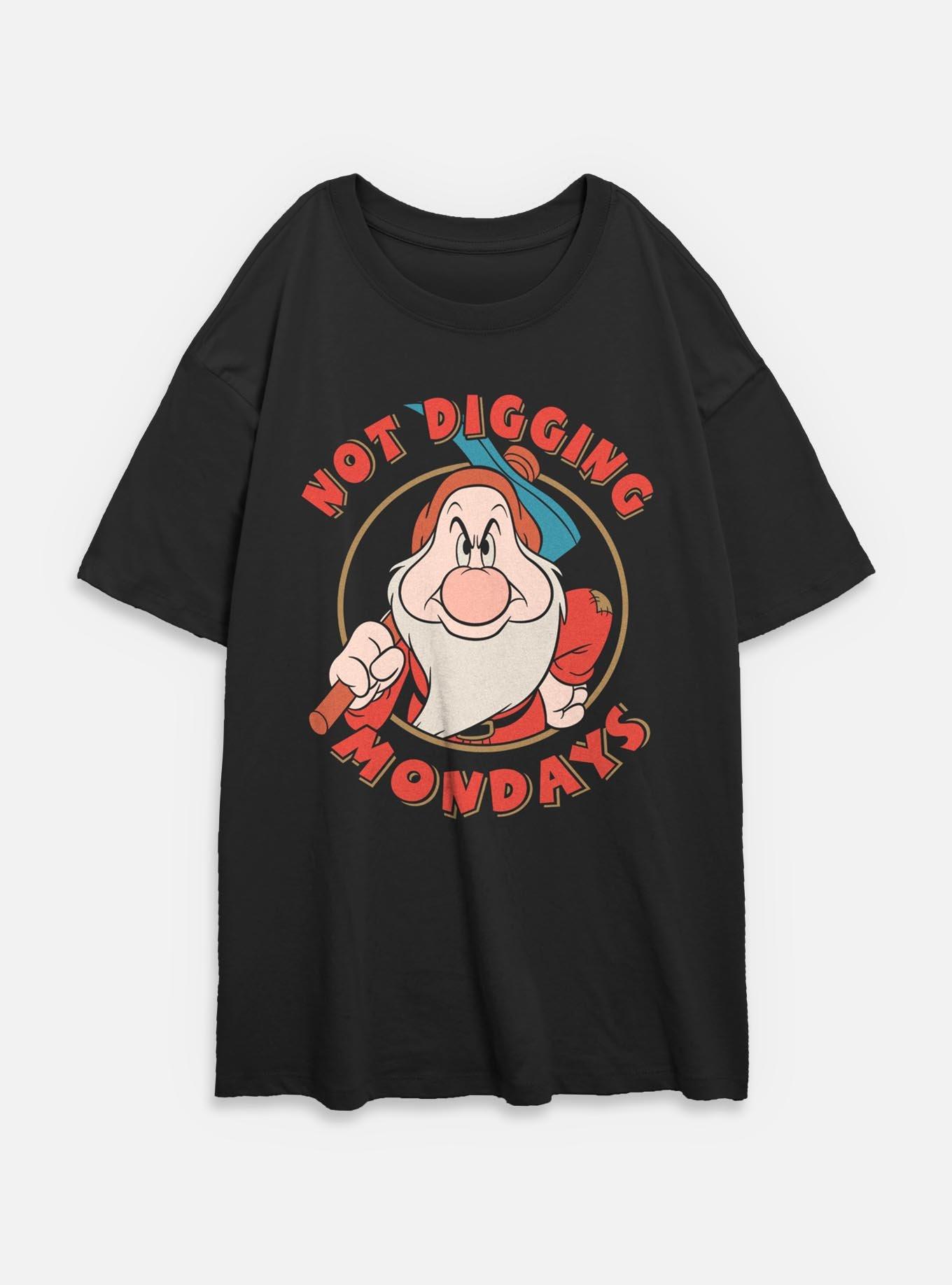 Disney Snow White and the Seven Dwarfs Not Digging Mondays Womens Oversized T-Shirt, BLACK, hi-res