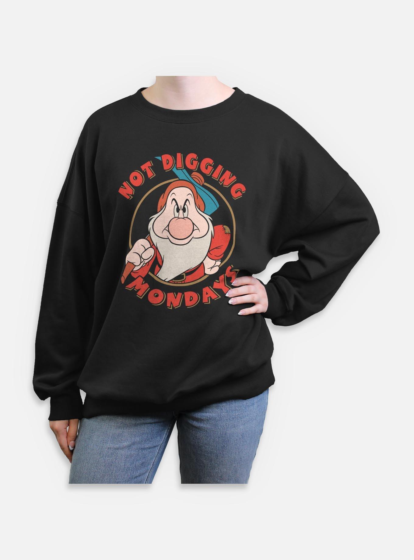 Disney Snow White and the Seven Dwarfs Not Digging Mondays Womens Oversized Sweatshirt, BLACK, hi-res