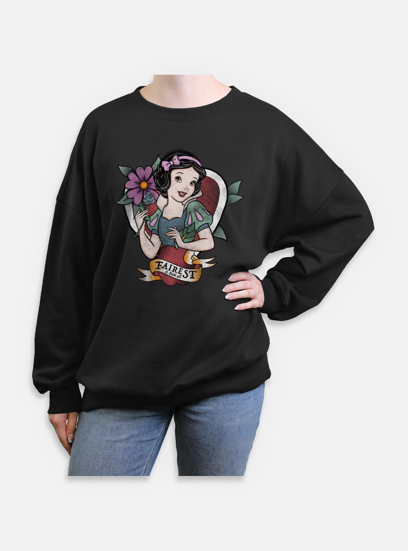 Disney Snow White and the Seven Dwarfs Fairest Tattoo Style Womens Oversized Sweatshirt, , hi-res