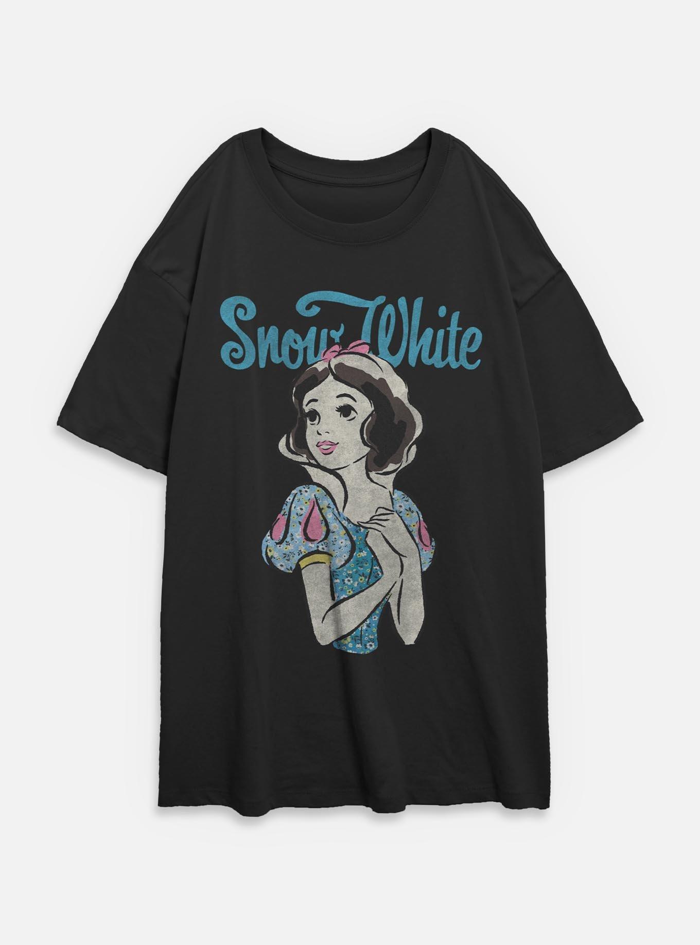 Disney Snow White and the Seven Dwarfs Floral Snow Womens Oversized T-Shirt, BLACK, hi-res