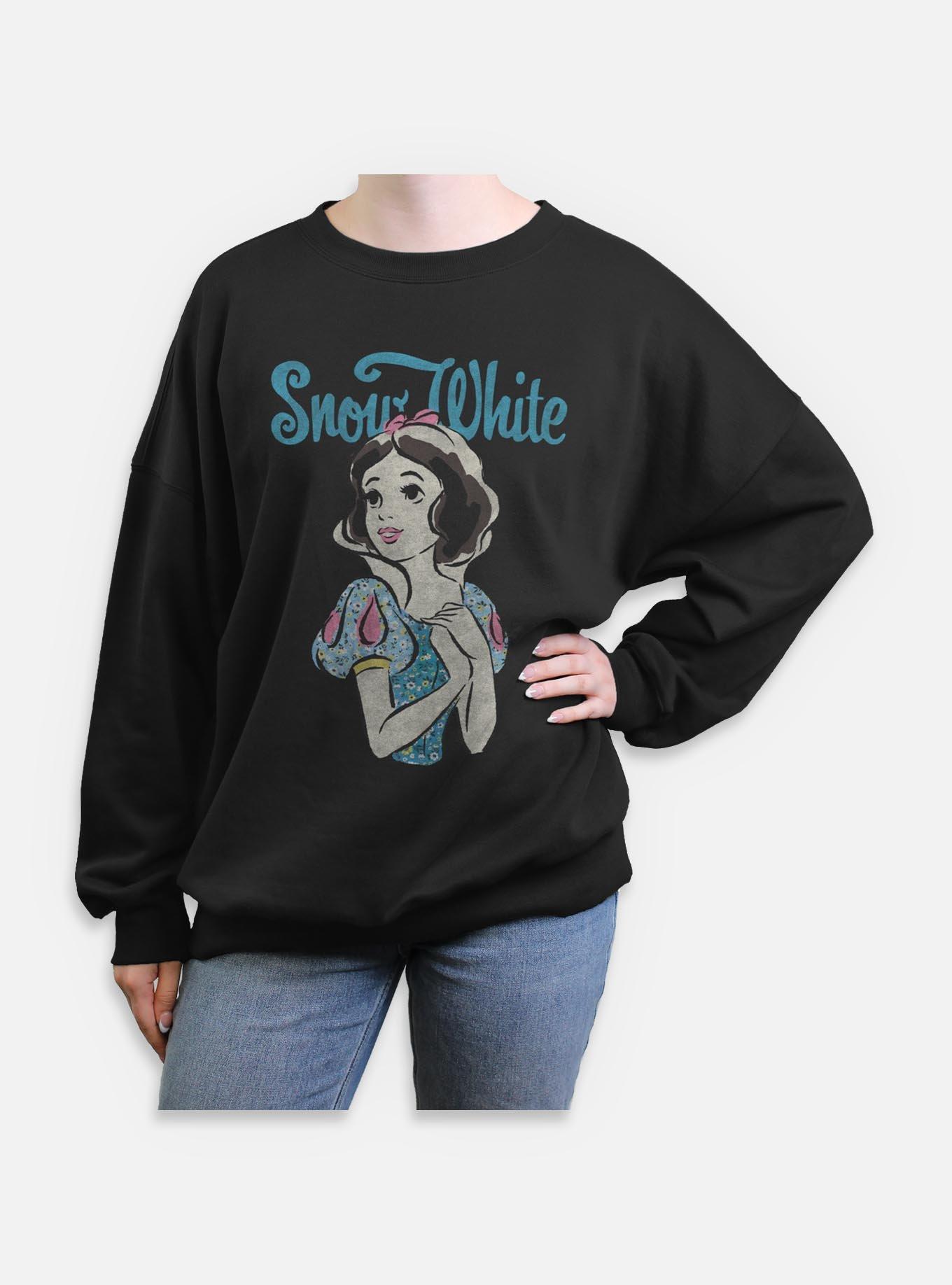 Disney Snow White and the Seven Dwarfs Floral Snow Womens Oversized Sweatshirt, BLACK, hi-res