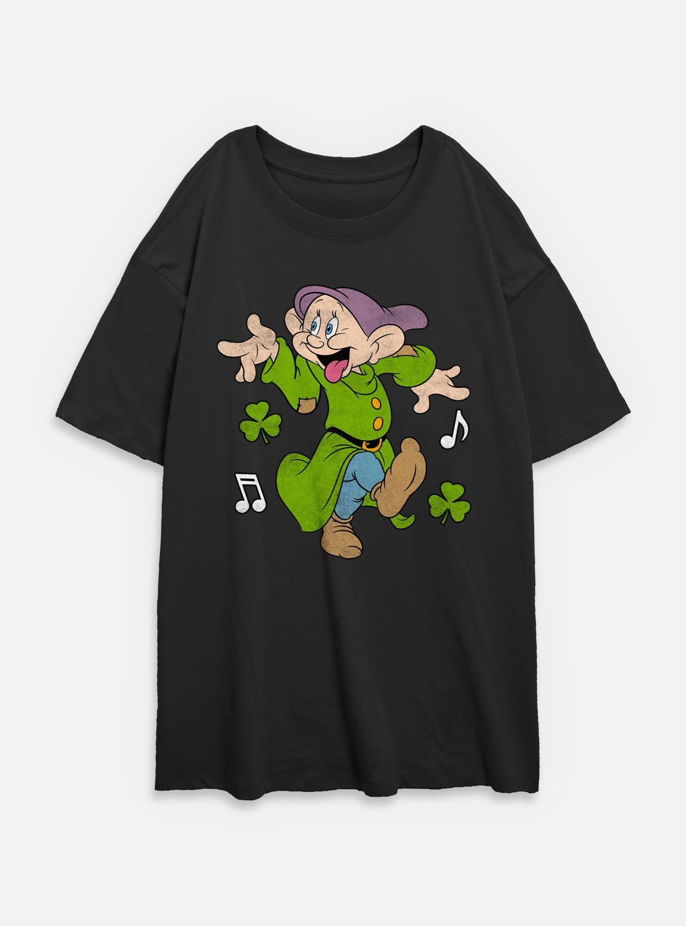 Disney Snow White and the Seven Dwarfs Dopey Dancing Womens Oversized T-Shirt, BLACK, hi-res