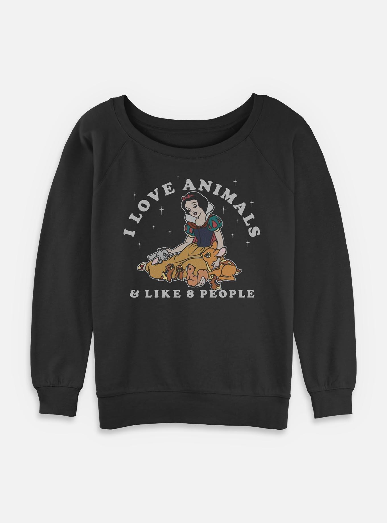 Disney Snow White and the Seven Dwarfs I Love Animals & Like 8 People Womens Slouchy Sweatshirt, , hi-res