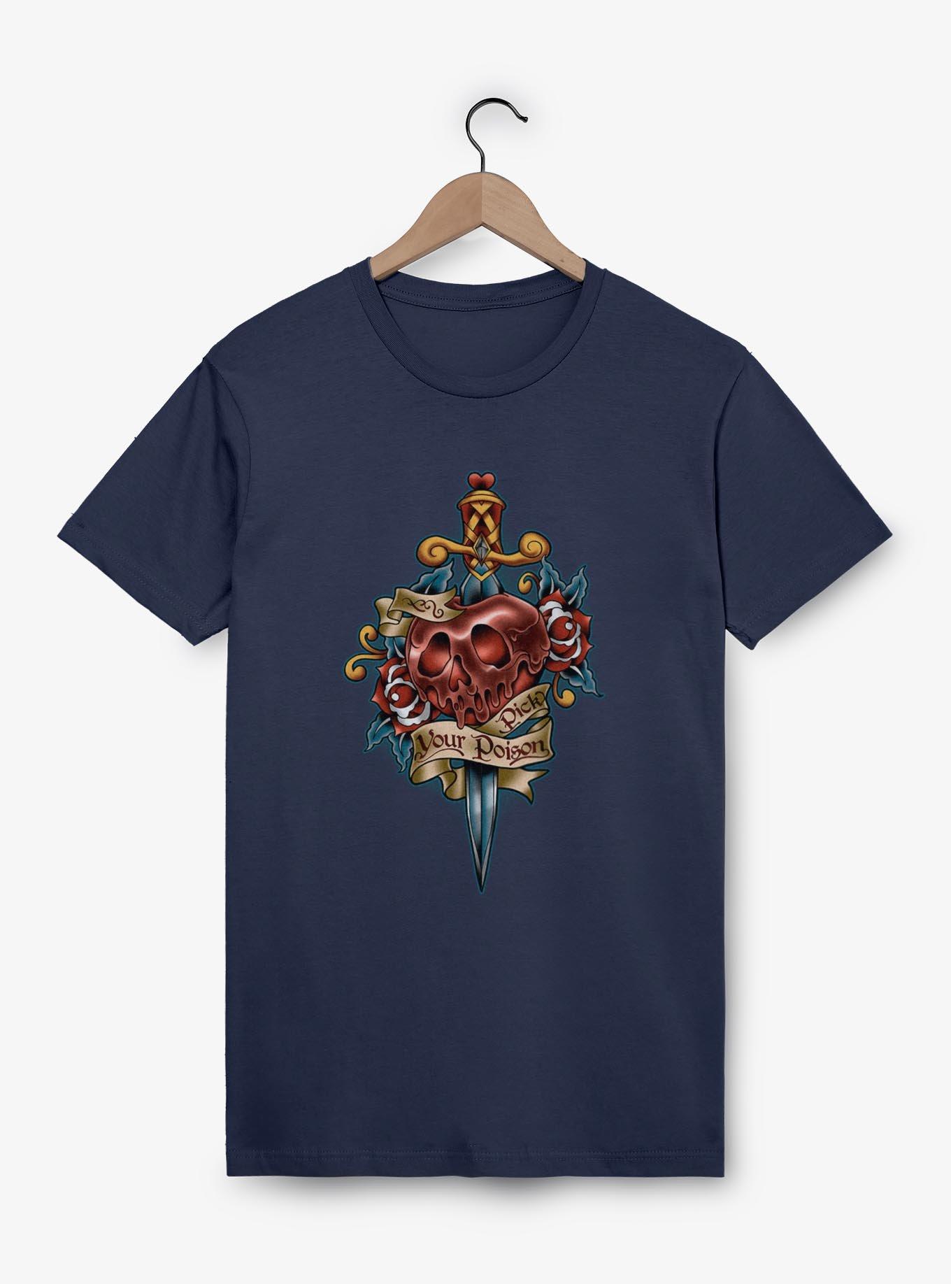 Disney Snow White and the Seven Dwarfs Pick Your Poison Tattoo Style Garment Dye T-Shirt, DENIM, hi-res
